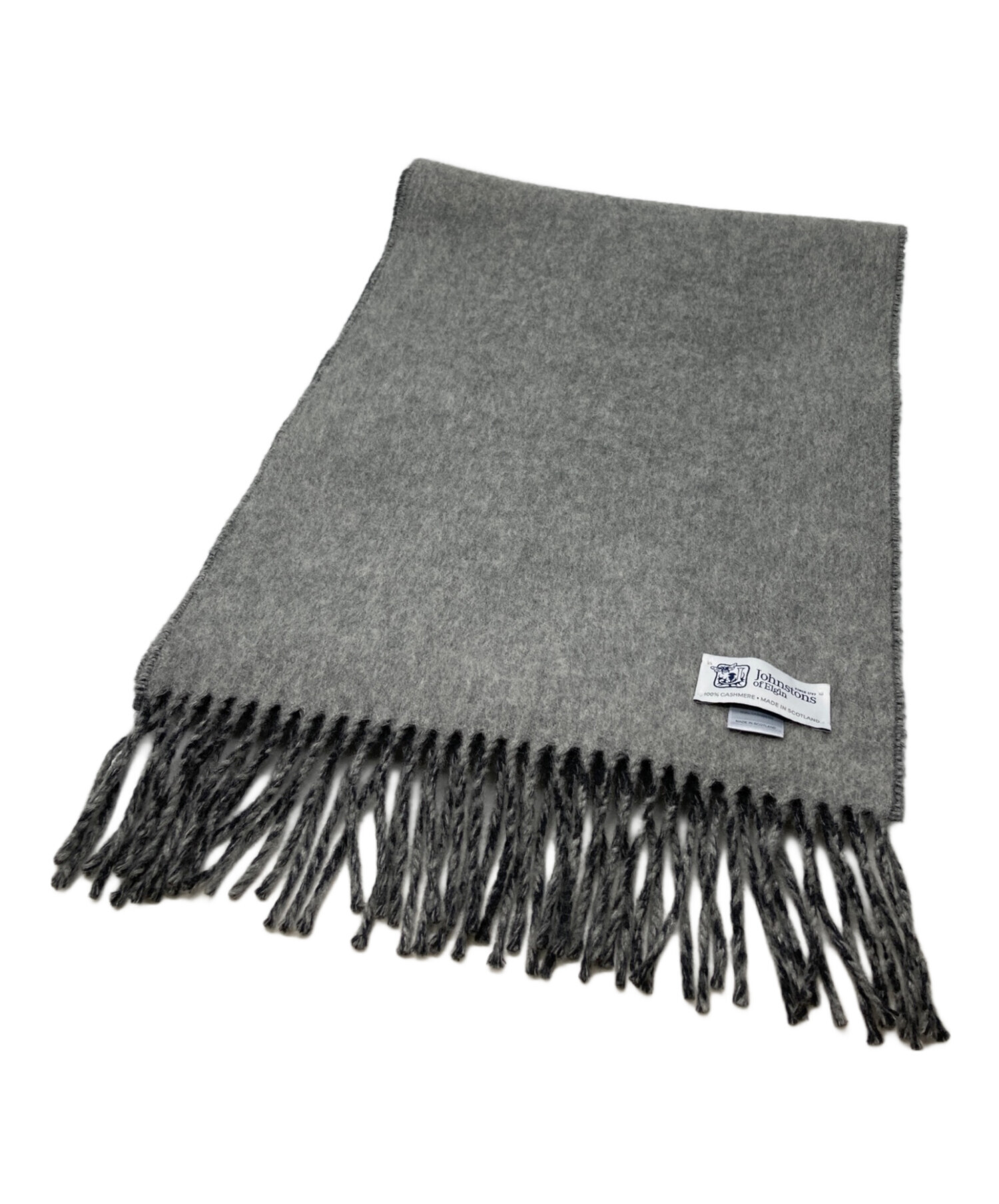 Johnstons 100%カシミヤ マフラー グレー フリンジ付き 中古・古着通販】JOHNSTONS (ジョンストンズ) カシミヤマフラー グレー