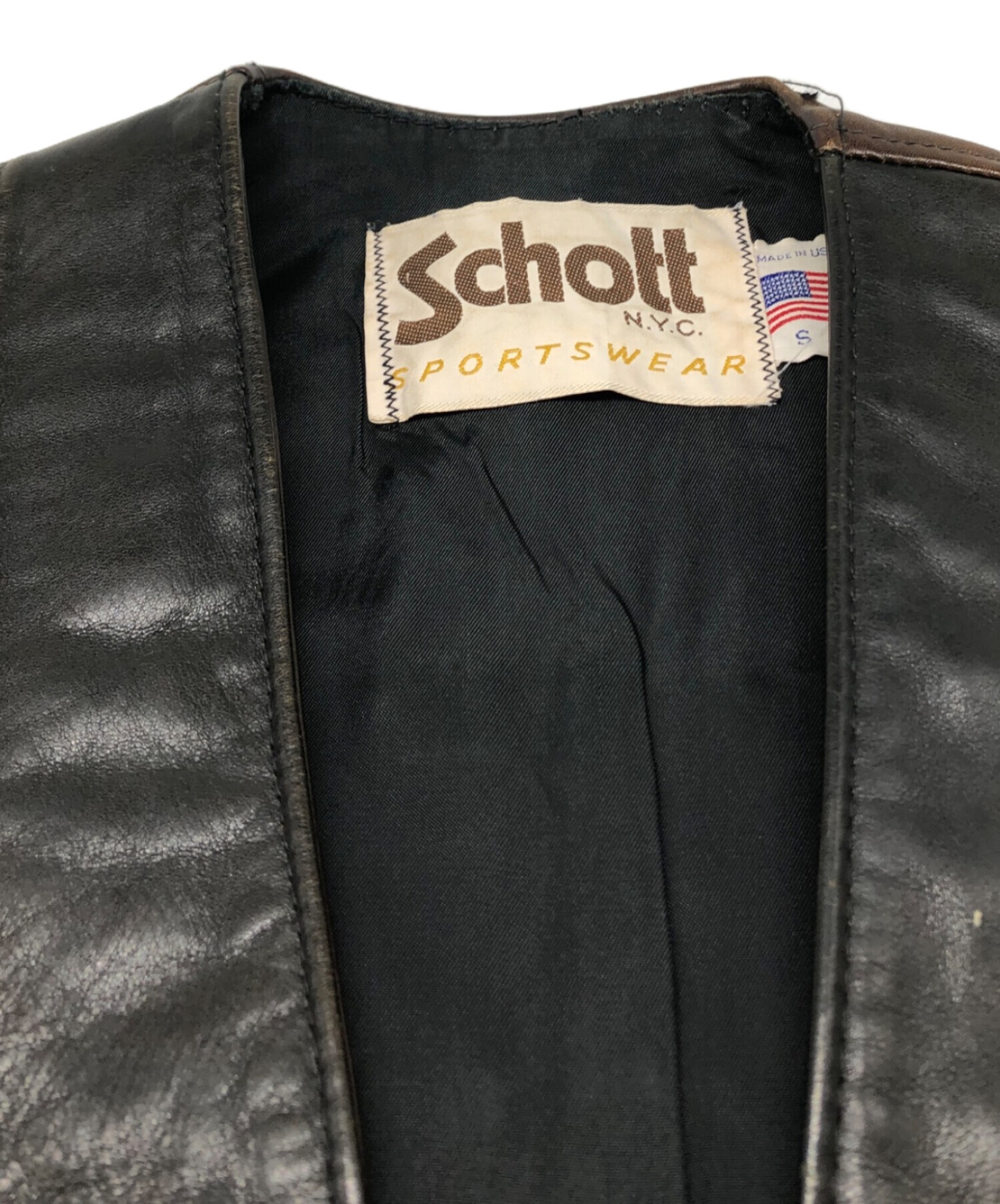 中古・古着通販】Schott (ショット) レザーベスト ブラウン サイズ:S