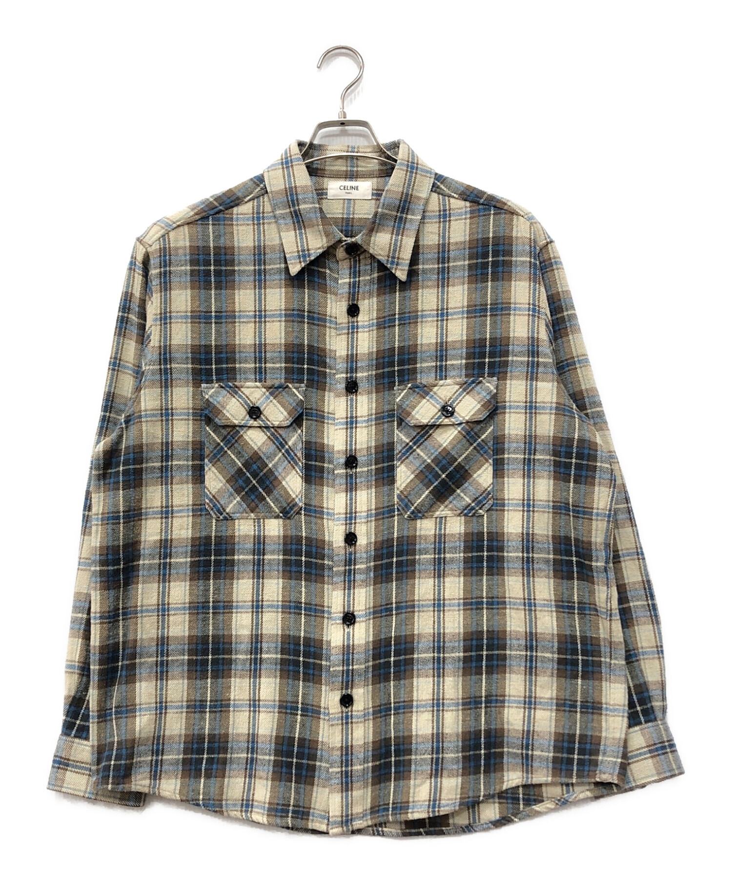 トップス CELINE 21AW Checked Wool Loose Shirts 中古・古着通販】CELINE (セリーヌ) Checked Loose Shirt 'Natural