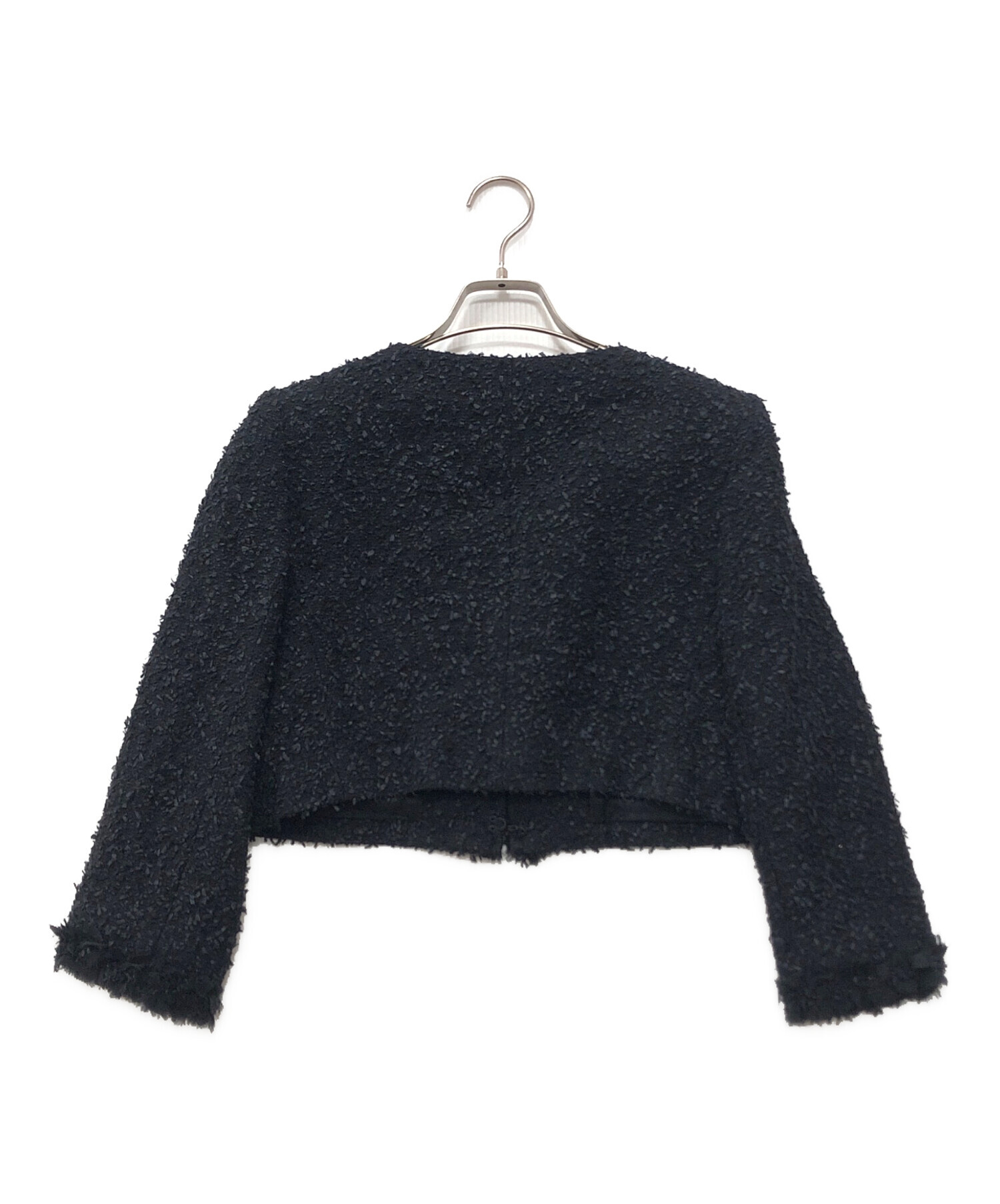 【極美品】フォクシー ツイードコート ジャケット ノーカラー ブラック 冠婚葬祭 中古・古着通販】FOXEY (フォクシー) ノーカラーツイードジャケット