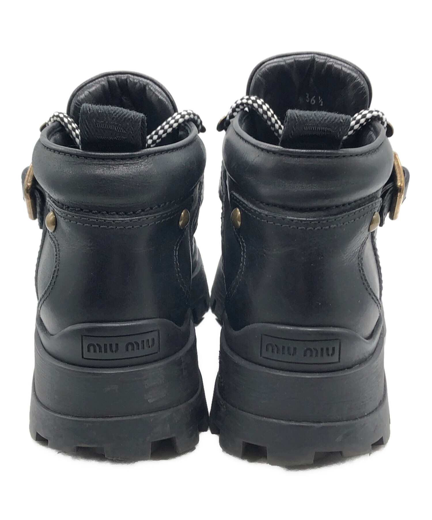 中古・古着通販】MIU MIU (ミュウミュウ) RIDGED SOLE BIKER BOOTS