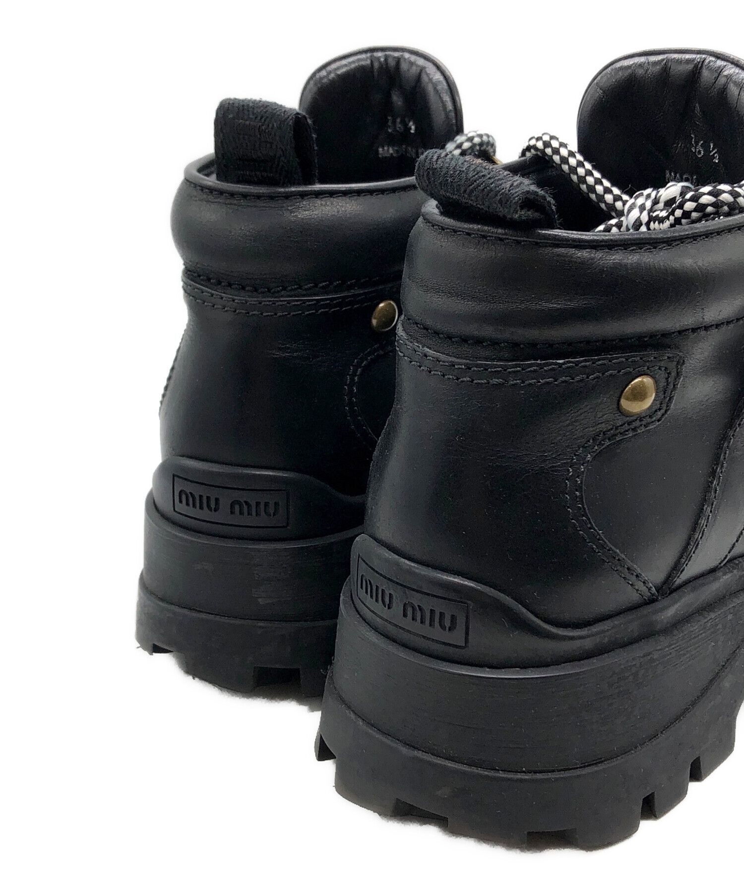 中古・古着通販】MIU MIU (ミュウミュウ) RIDGED SOLE BIKER BOOTS