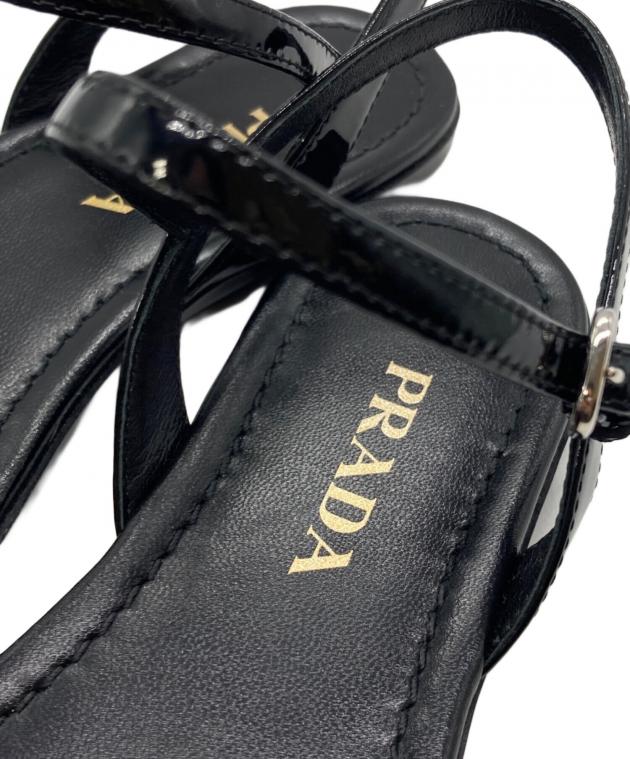 中古・古着通販】PRADA (プラダ) エナメルストラップサンダル ブラック