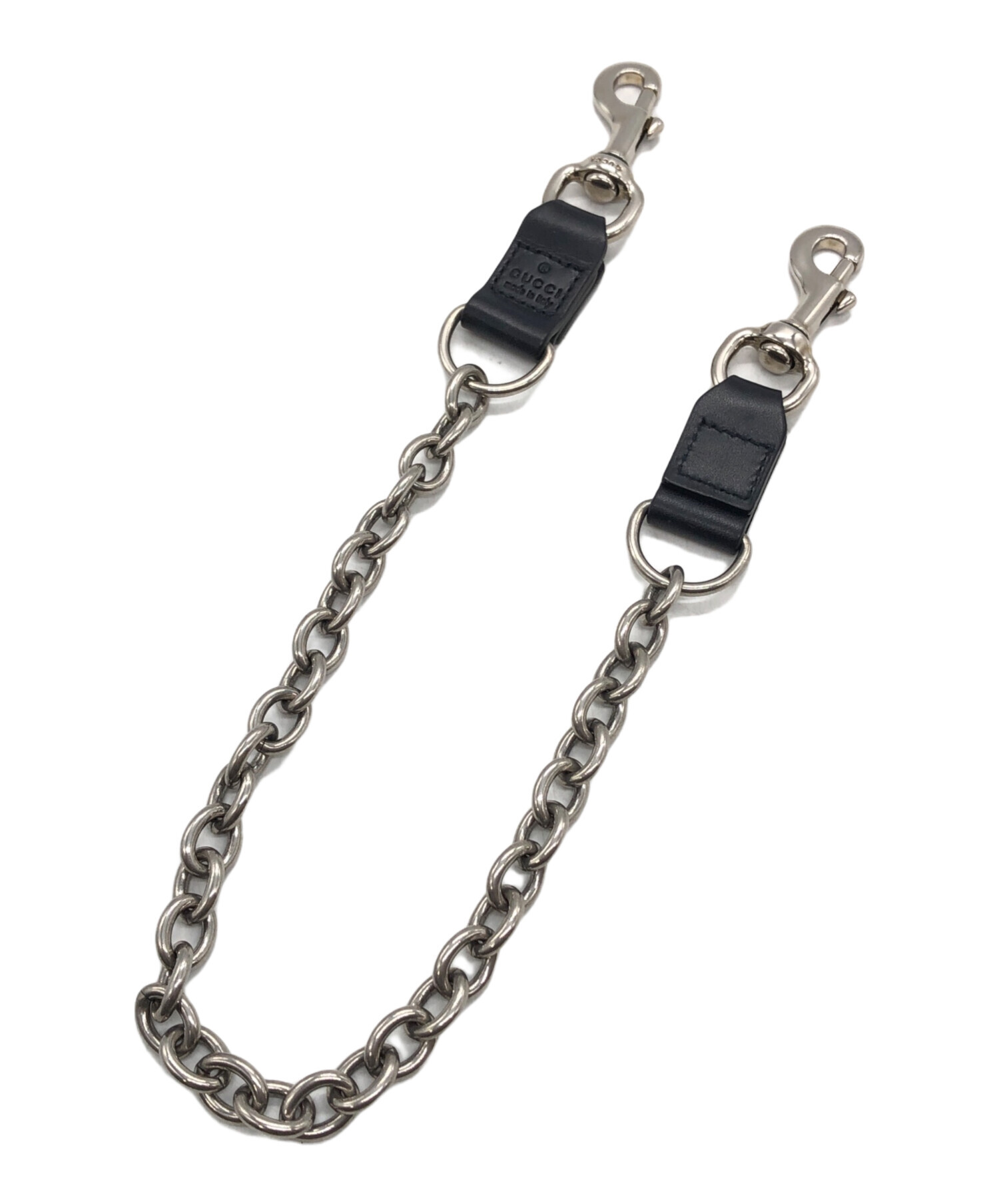 GUCCI ウォレットチェーン シルバー ブラック 中古・古着通販】GUCCI (グッチ) レザーウォレットチェーン シルバー