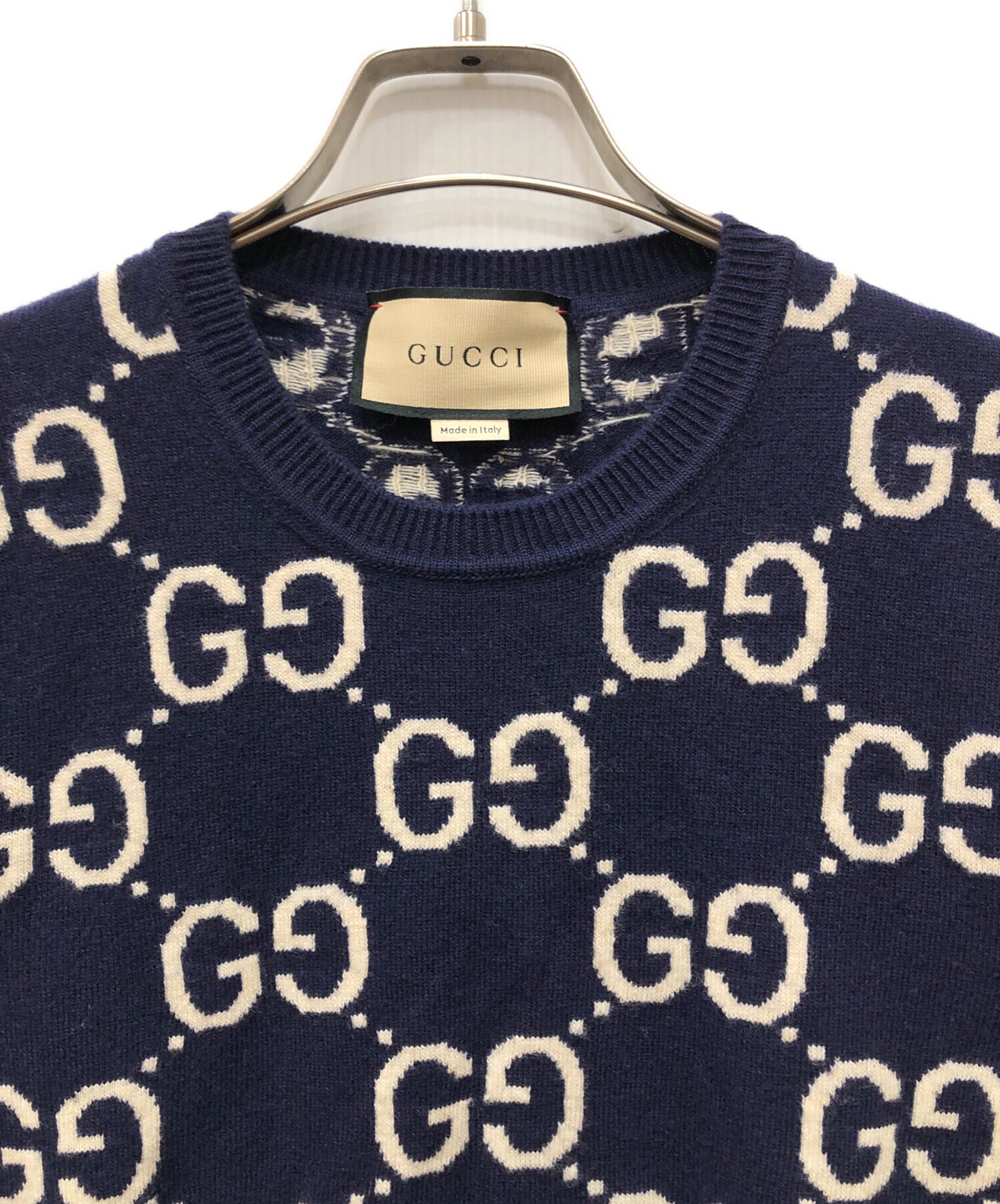 中古・古着通販】GUCCI (グッチ) ウールジャガードセーター ブルー