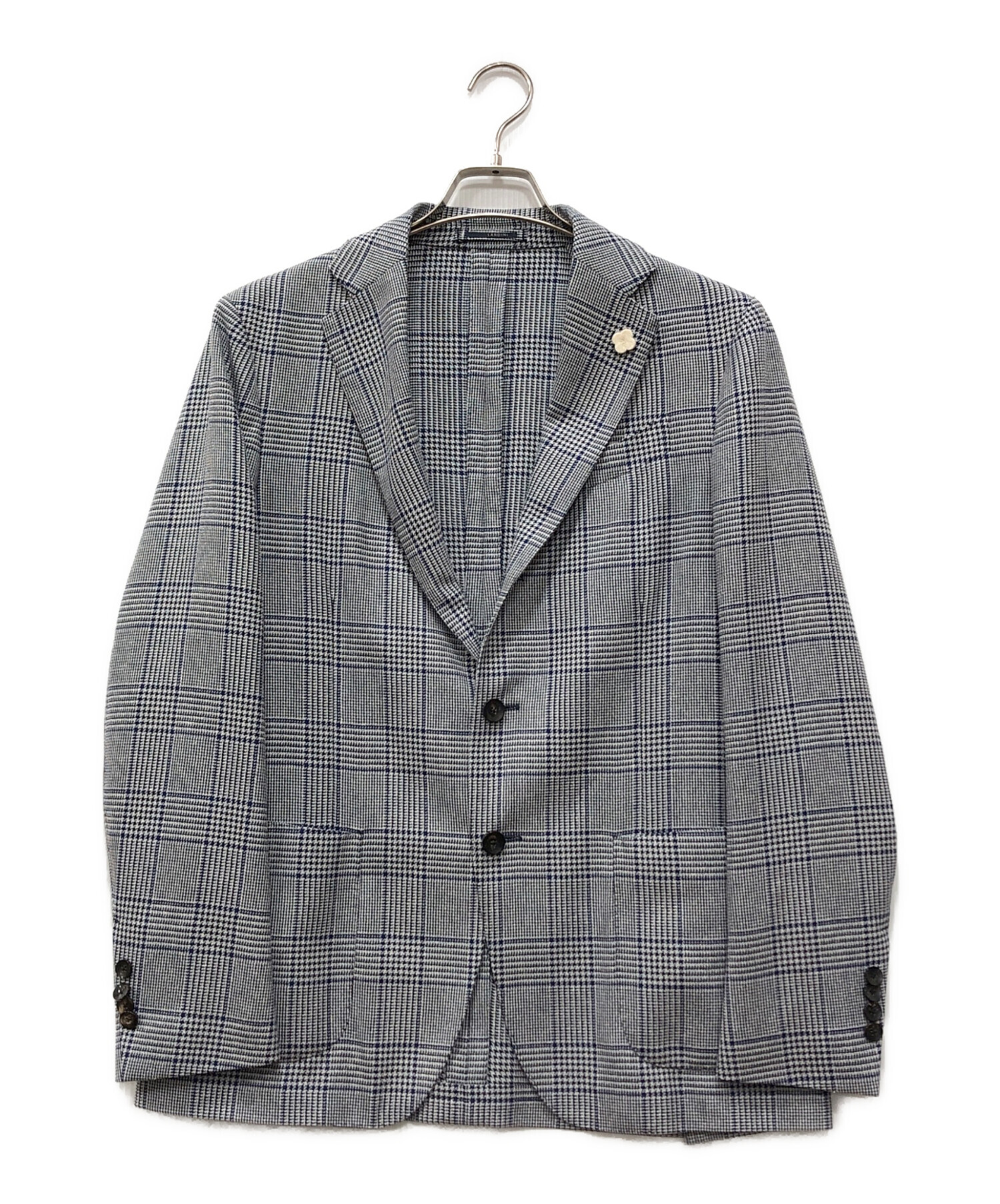 【中古】ラルディーニ LARDINI ウールコットンリネン チェック テーラードジャケット グレーxベージュ【サイズ48】【メンズ】 中古・古着通販】LARDINI (ラルディーニ) ウールシルクテーラード