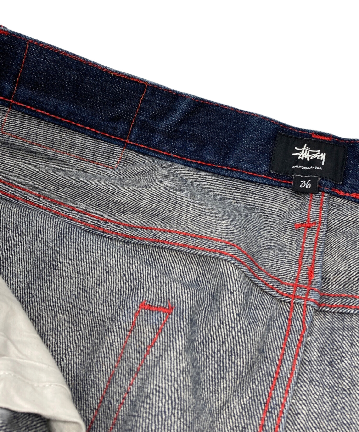 新品未使用‼️Stussy デニムショートパンツ 赤ステッチ 32インチ 中古・古着通販】stussy (ステューシー) レッドステッチハーフデニム