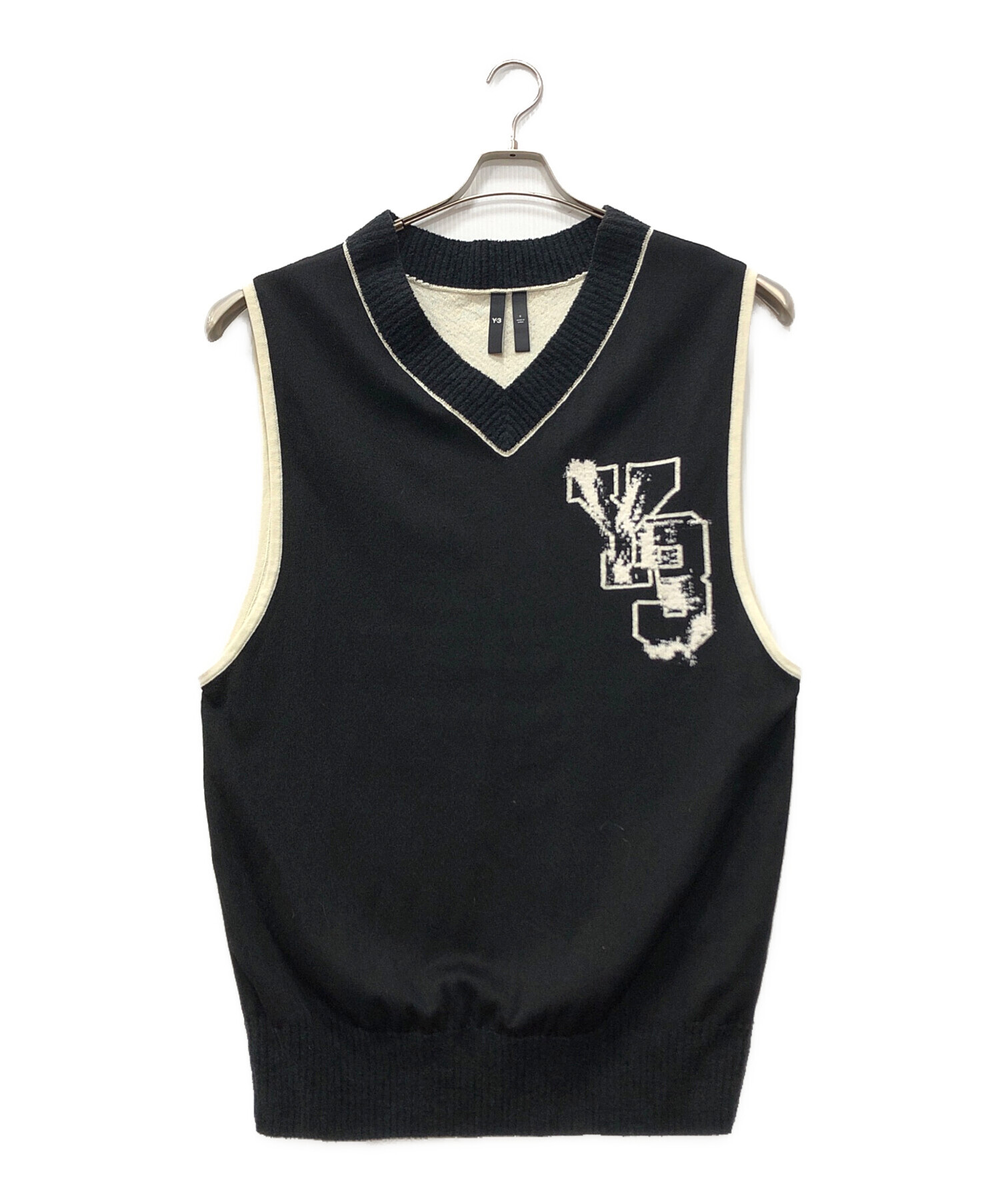 Y-3 ニットベスト ブラック/ホワイト 中古・古着通販】Y-3 (ワイスリー) LOGO KNIT VEST ブラック サイズ:S