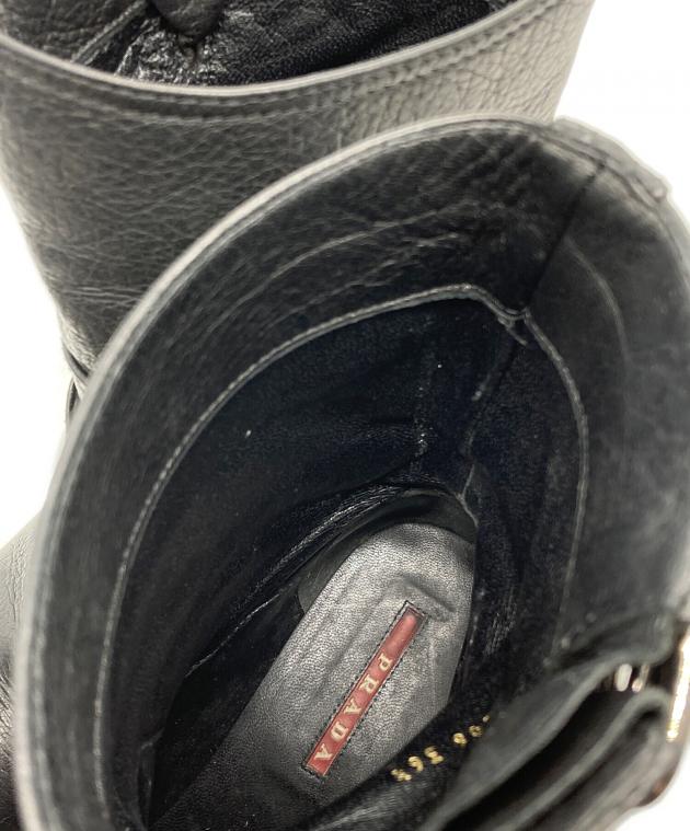 PRADA プラダ エンジニアブーツ ダブルベルト レザー　本革　黒 アーカイブ 中古・古着通販】PRADA (プラダ) ダブルベルトレザーエンジニアブーツ