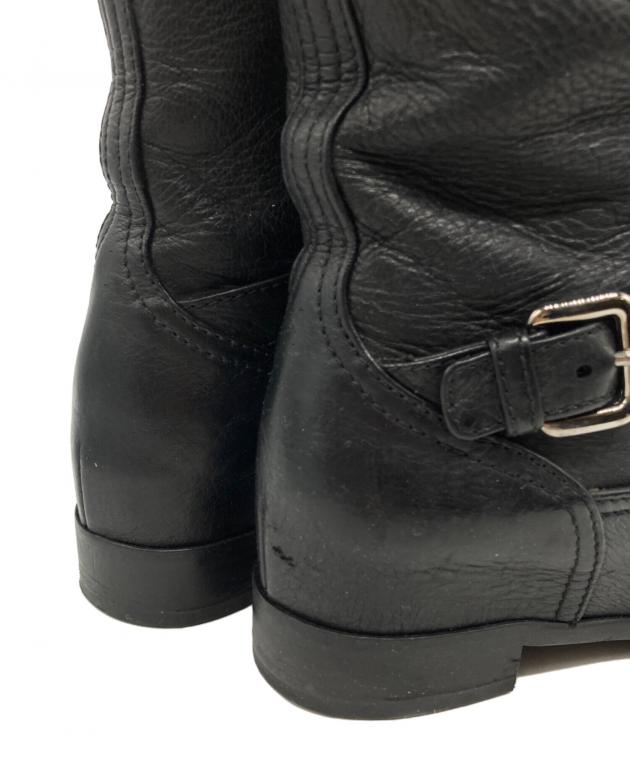 PRADA プラダ エンジニアブーツ ダブルベルト レザー　本革　黒 アーカイブ 中古・古着通販】PRADA (プラダ) ダブルベルトレザーエンジニアブーツ