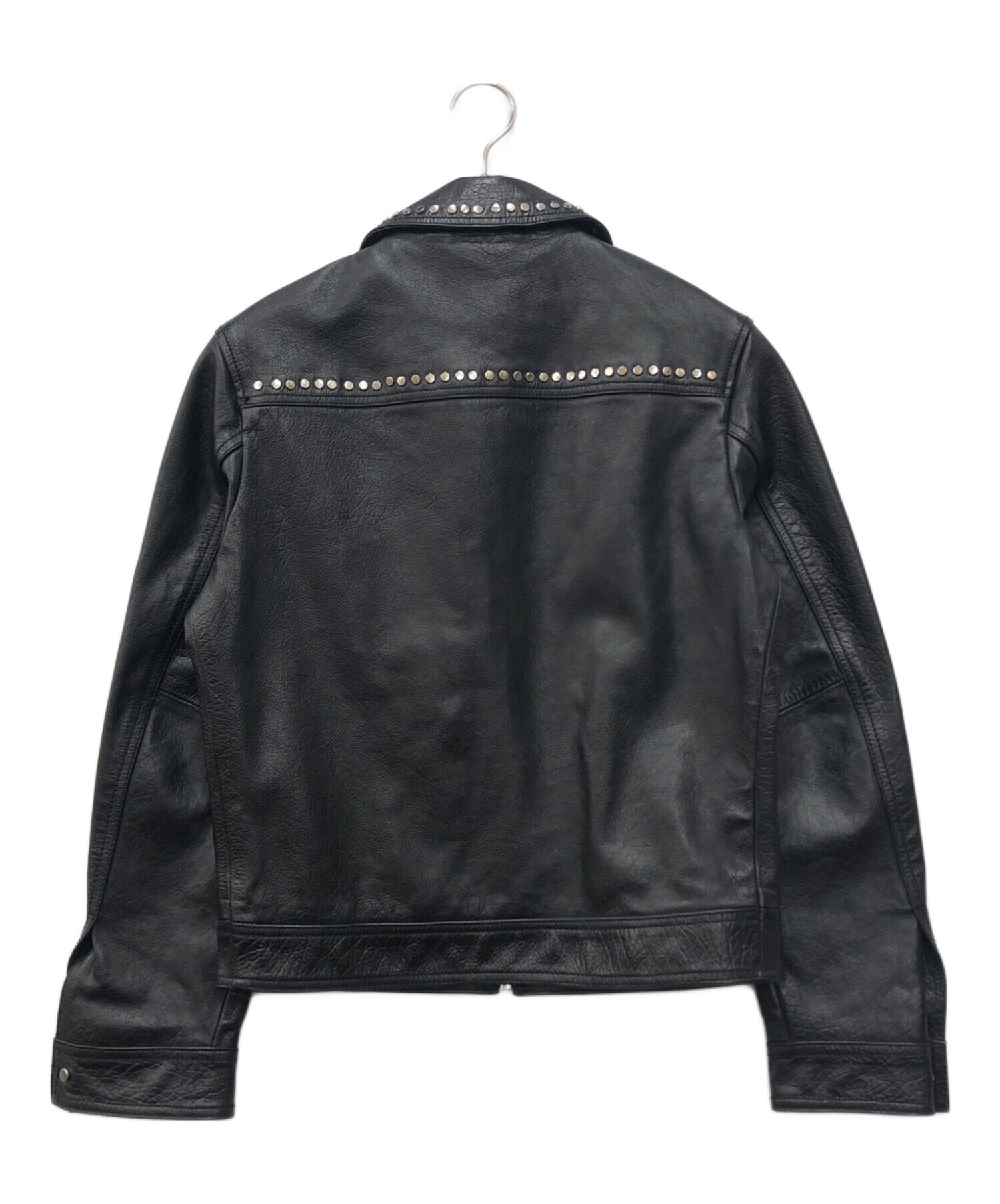 ZARA ブラックレザージャケット Mサイズ 中古・古着通販】ZARA (ザラ) スタッズシングルレザージャケット