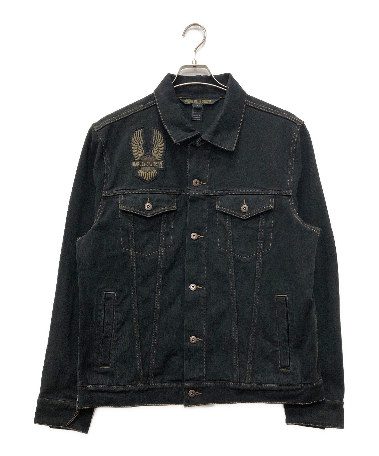 Harley-Davidson】黒 デニムジャケット 翼の刺繍 中古・古着通販