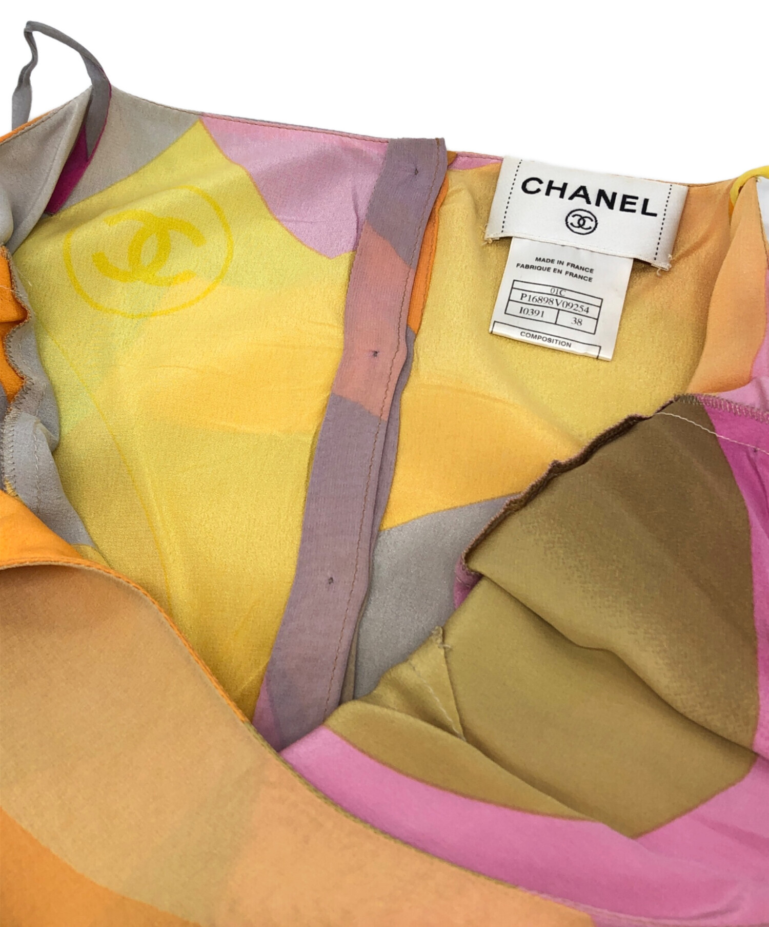 中古・古着通販】CHANEL (シャネル) 総柄シルクキャミソールワンピース