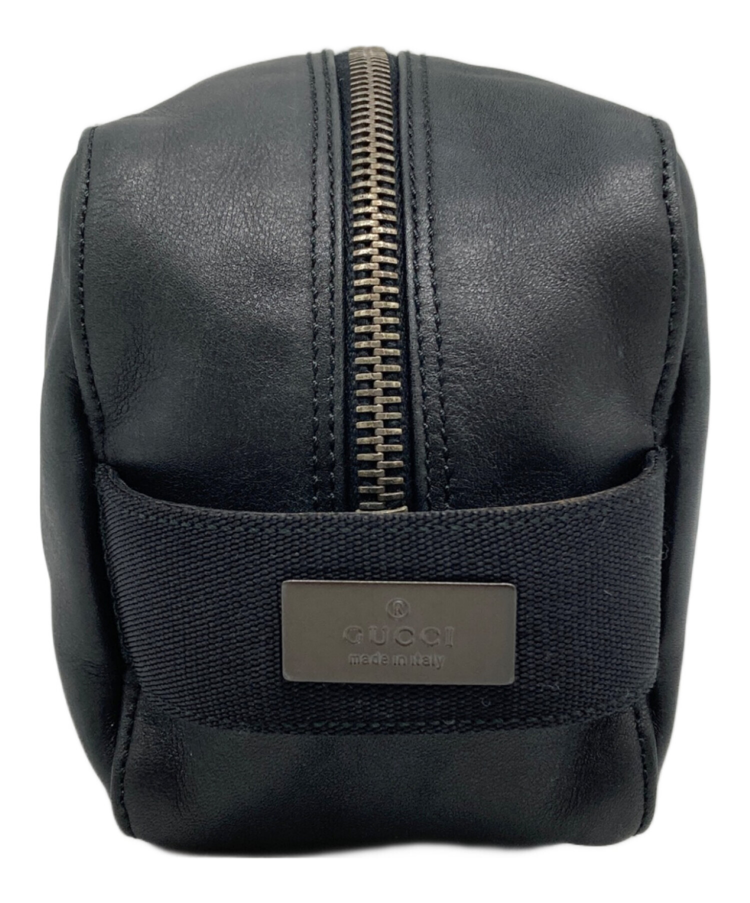 GUCCI グッチ セカンドバッグ ロゴプレート キャンバス×レザー ブラック 中古・古着通販】GUCCI (グッチ) レザーセカンドバッグ ブラック
