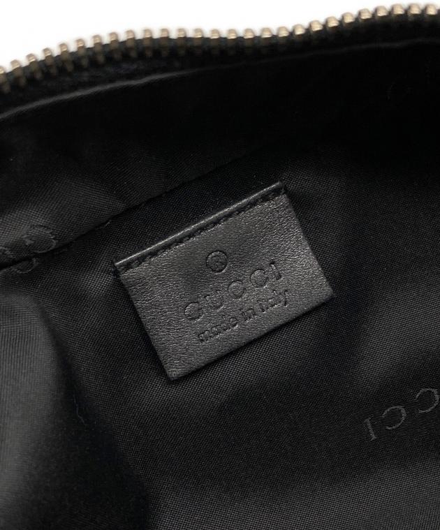 GUCCI グッチ セカンドバッグ ロゴプレート キャンバス×レザー ブラック 中古・古着通販】GUCCI (グッチ) レザーセカンドバッグ ブラック