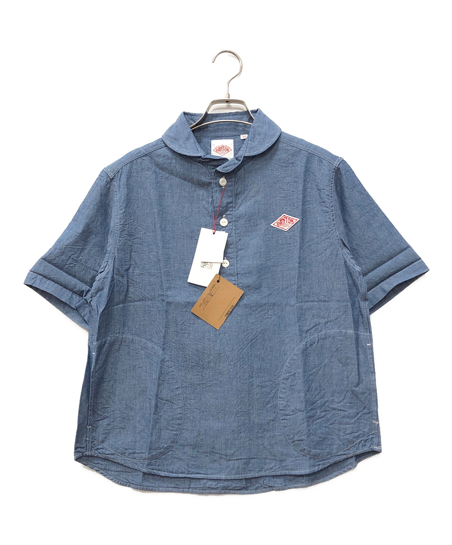 【美品】ダントン　ラウンドカラーコットンプルオーバー　ブルー　36 中古・古着通販】DANTON (ダントン) ラウンドカラープルオーバーシャツ