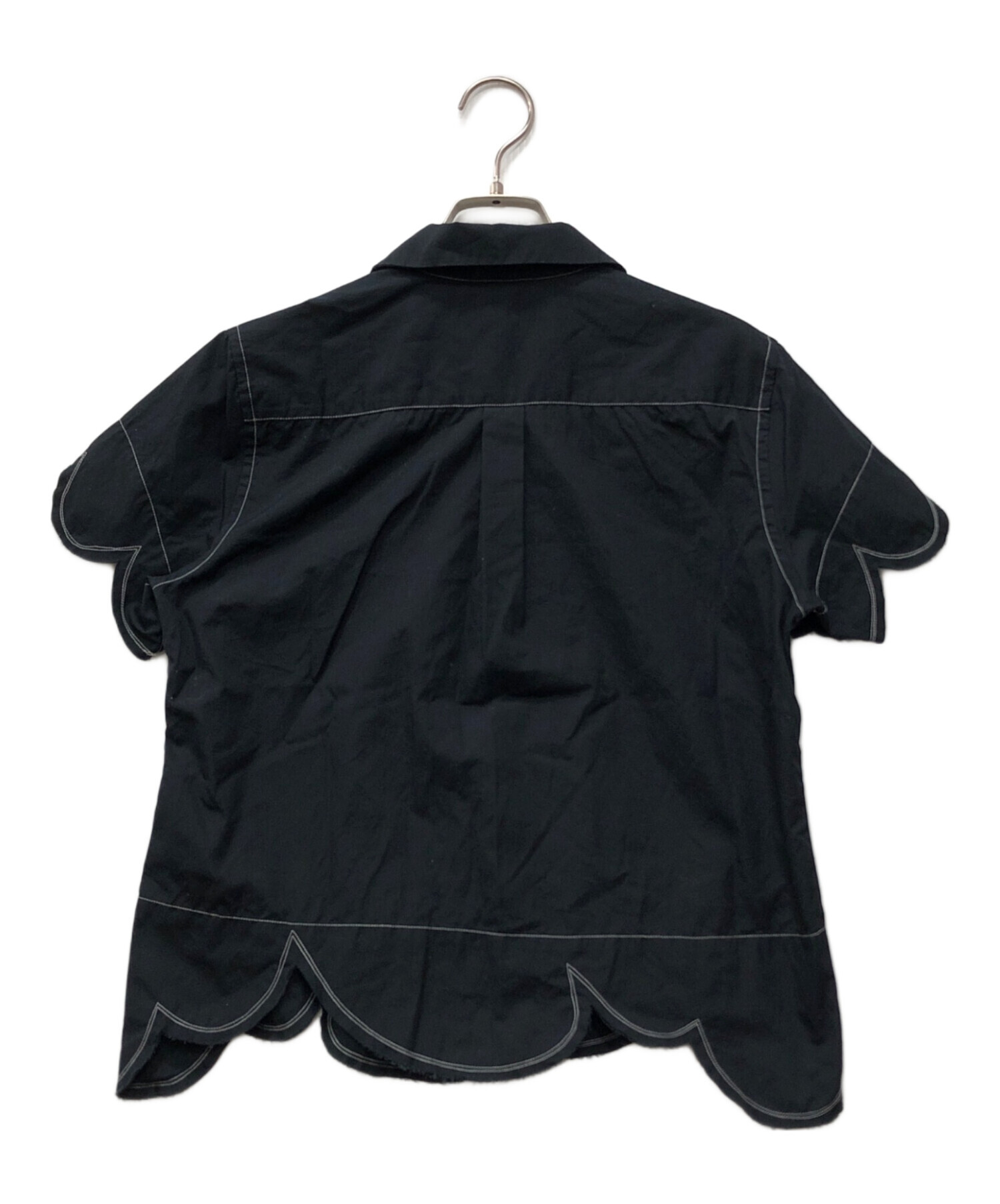 【中古】ブラックコムデギャルソン BLACK COMME des GARCONS コットン レギュラーカラー 半袖シャツ ブラックxホワイト【サイズXS】【ユニセックス】 ブラックコムデギャルソンBLACK COMME des GARCONS コットンラウンド