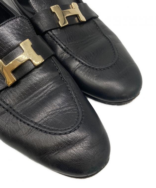 中古・古着通販】HERMES (エルメス) モカシンパリローファー ブラック 中古・古着通販】HERMES (エルメス) モカシンパリローファー ブラック