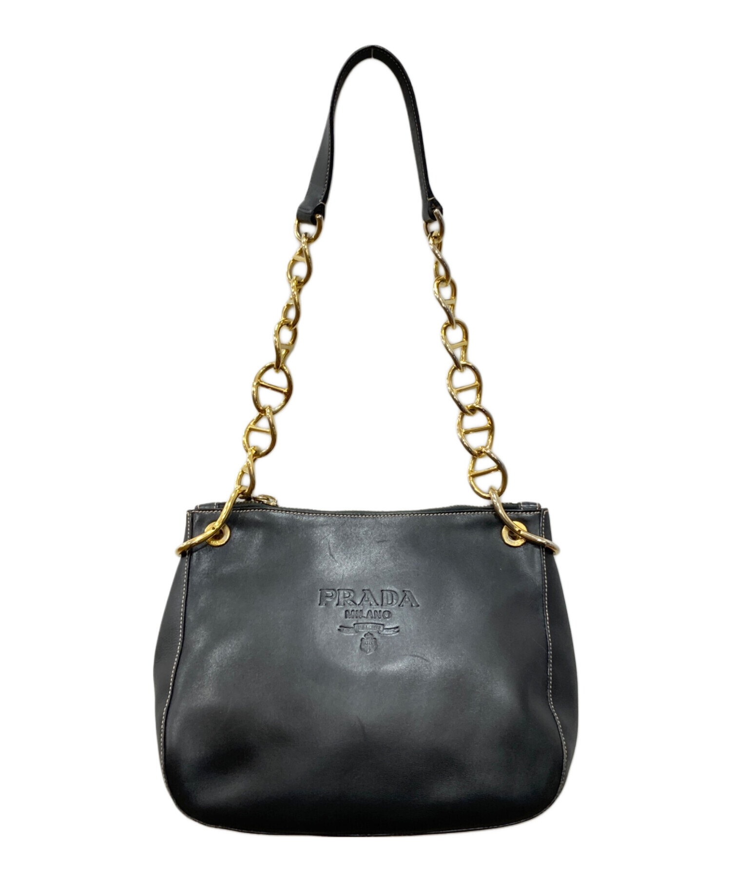 プラダ ロゴ ショルダーバッグ レディース 【中古】 中古・古着通販】PRADA (プラダ) レザーショルダーバッグ ブラック