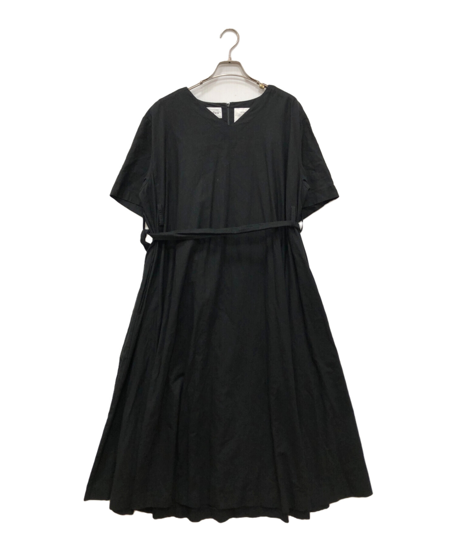 美品 foufou【THE DRESS #43】ブラック 黒 ワンピース ドレス 中古・古着通販】foufou (フーフー) THE DRESS #36 black linen DRESS