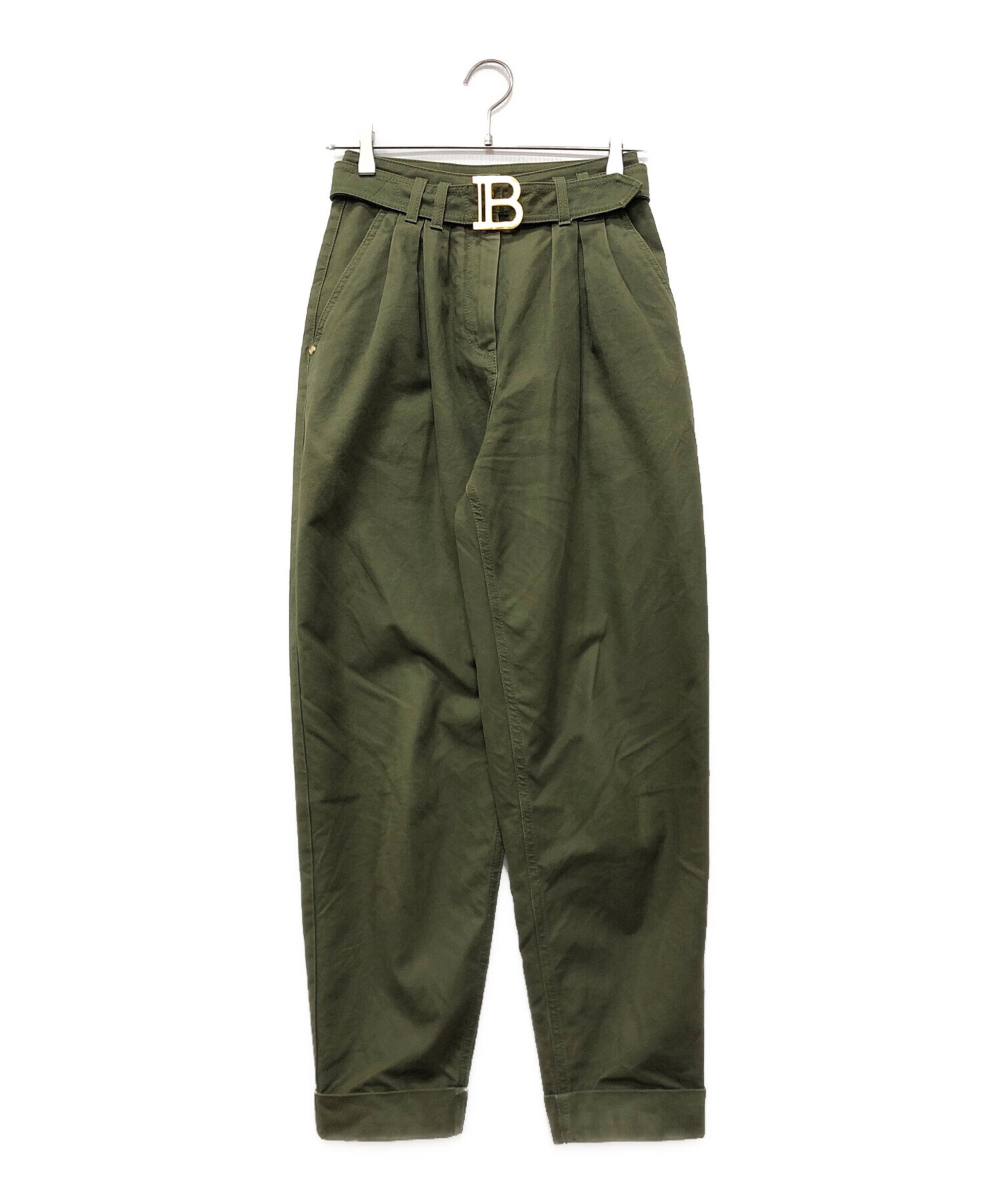 中古・古着通販】BALMAIN (バルマン) ロゴバックルパンツ グリーン