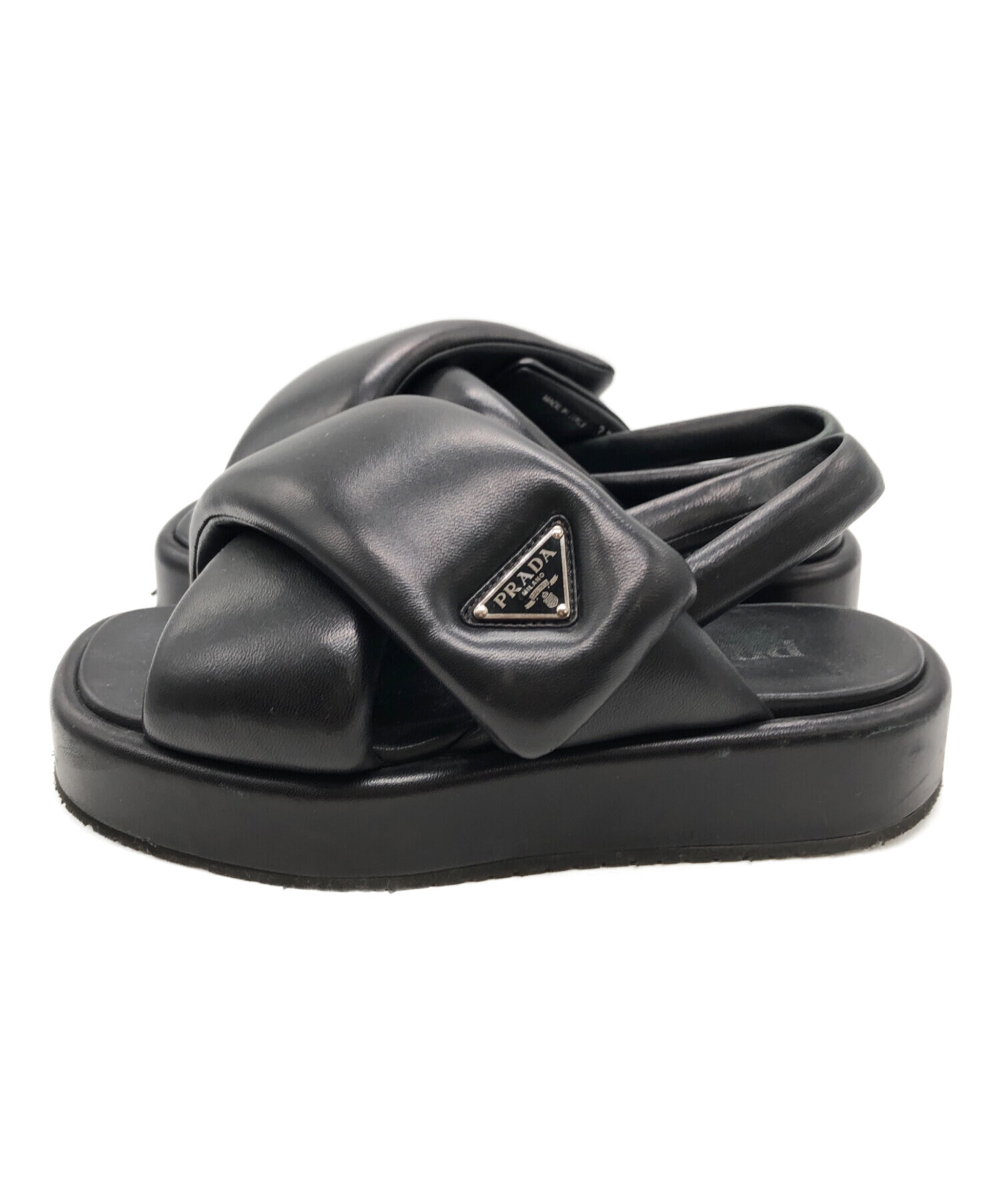 PRADAプラダ／パデッドナッパ／レザー サンダル ／ブラック／38.5 中古・古着通販】PRADA (プラダ) パテッドナッパレザーサンダル