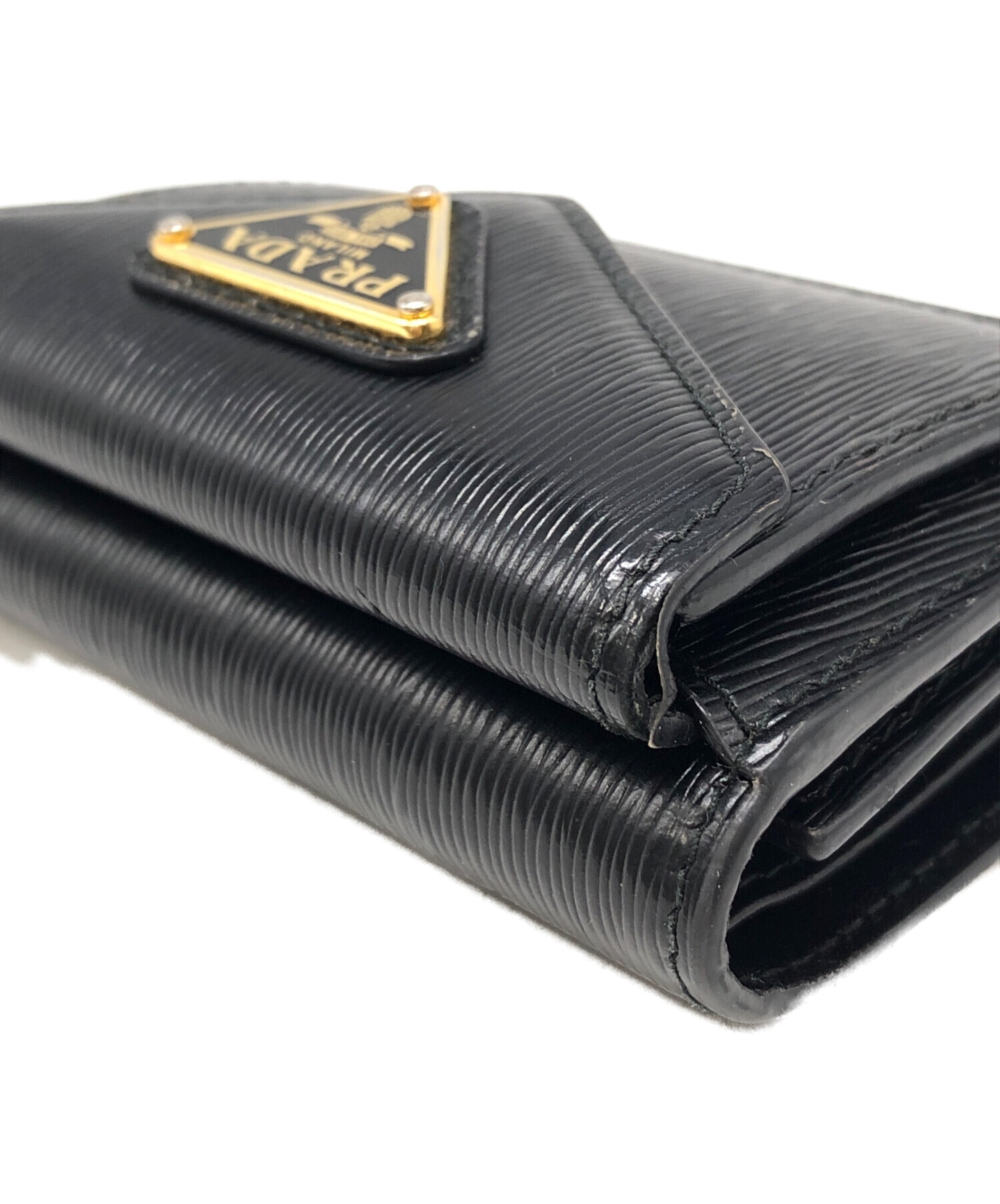 中古・古着通販】PRADA (プラダ) 三角ロゴ3つ折り財布 ブラック サイズ