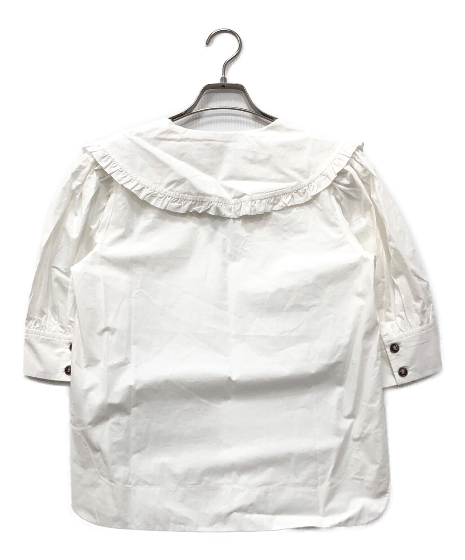 中古・古着通販】GANNI (ガニー) コットンポプリン Vネックラッフル 