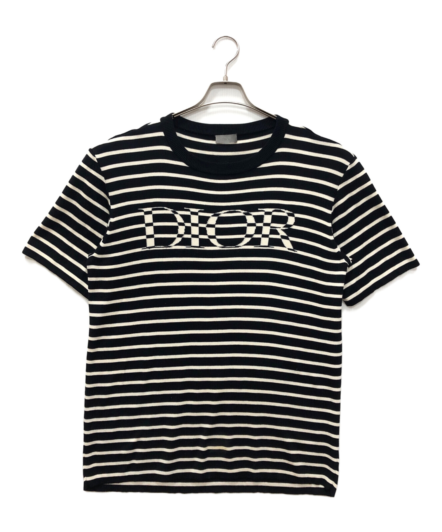 DIOR ロゴ入り ボーダー カットソー 半袖 中古・古着通販】Dior (ディオール) ロゴジャガードボーダーニットT