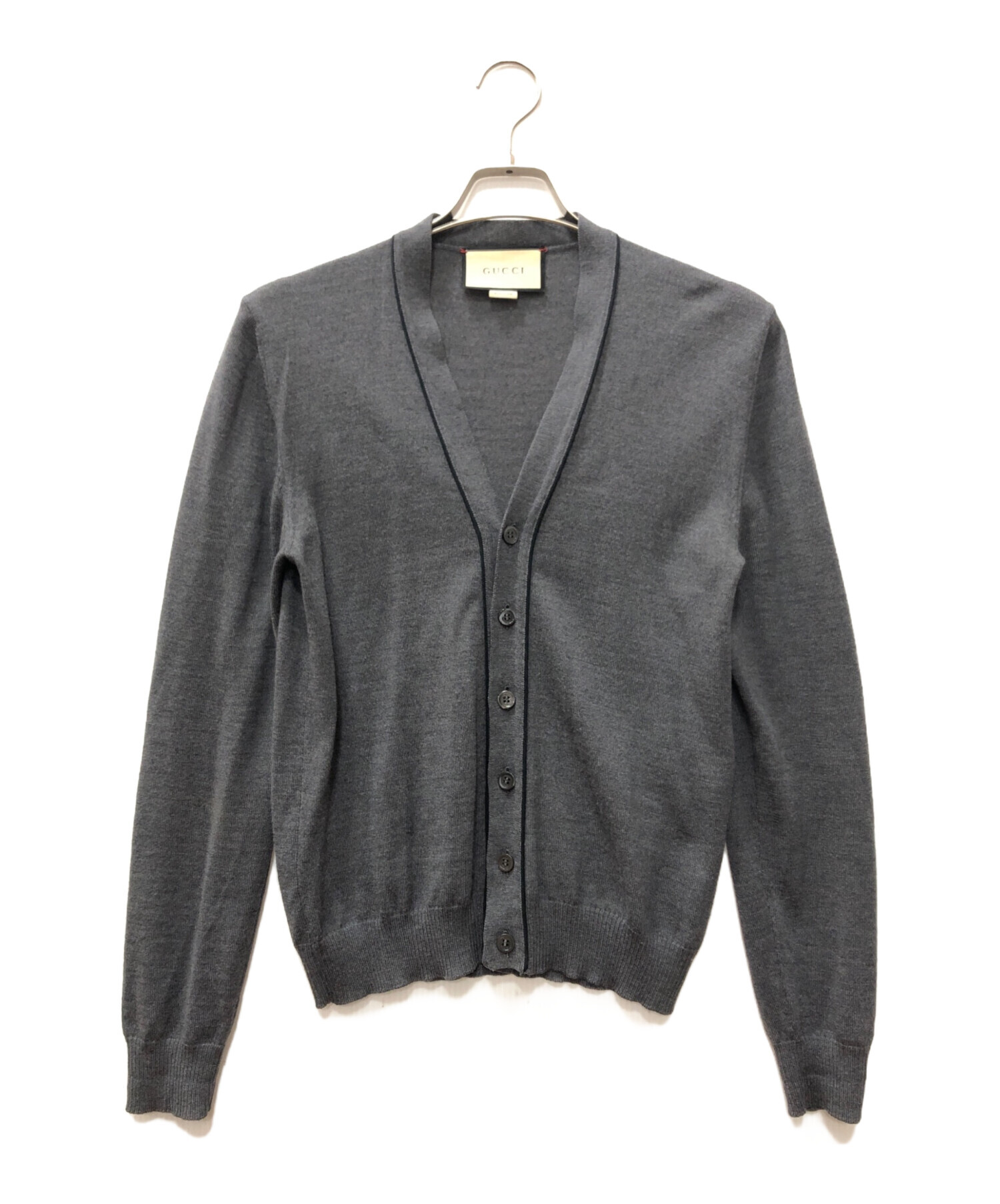 中古・古着通販】GUCCI (グッチ) Vネックウールカーディガン グレー