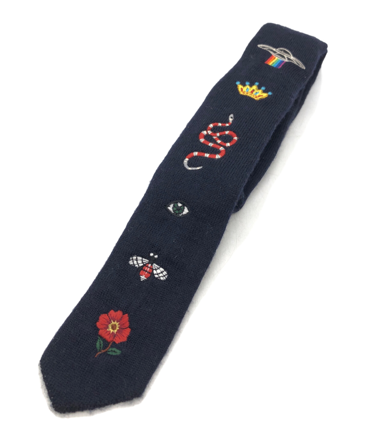 GUCCI エンブロイダリーニットネクタイ 中古・古着通販】GUCCI (グッチ) エンブロイダリーウールニットタイ