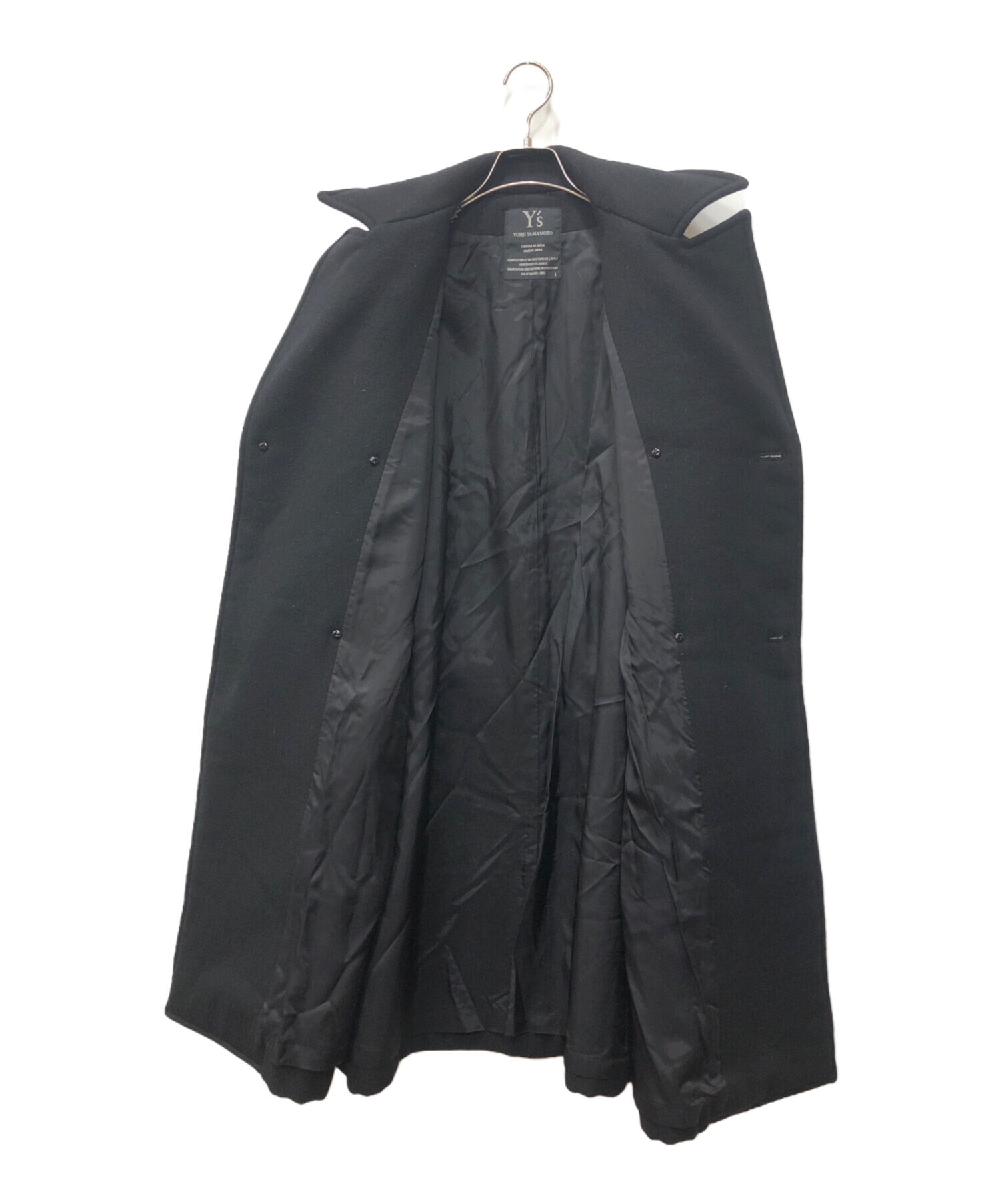 中古・古着通販】Y's (ワイズ) ウールダブルコート ブラック サイズ:1