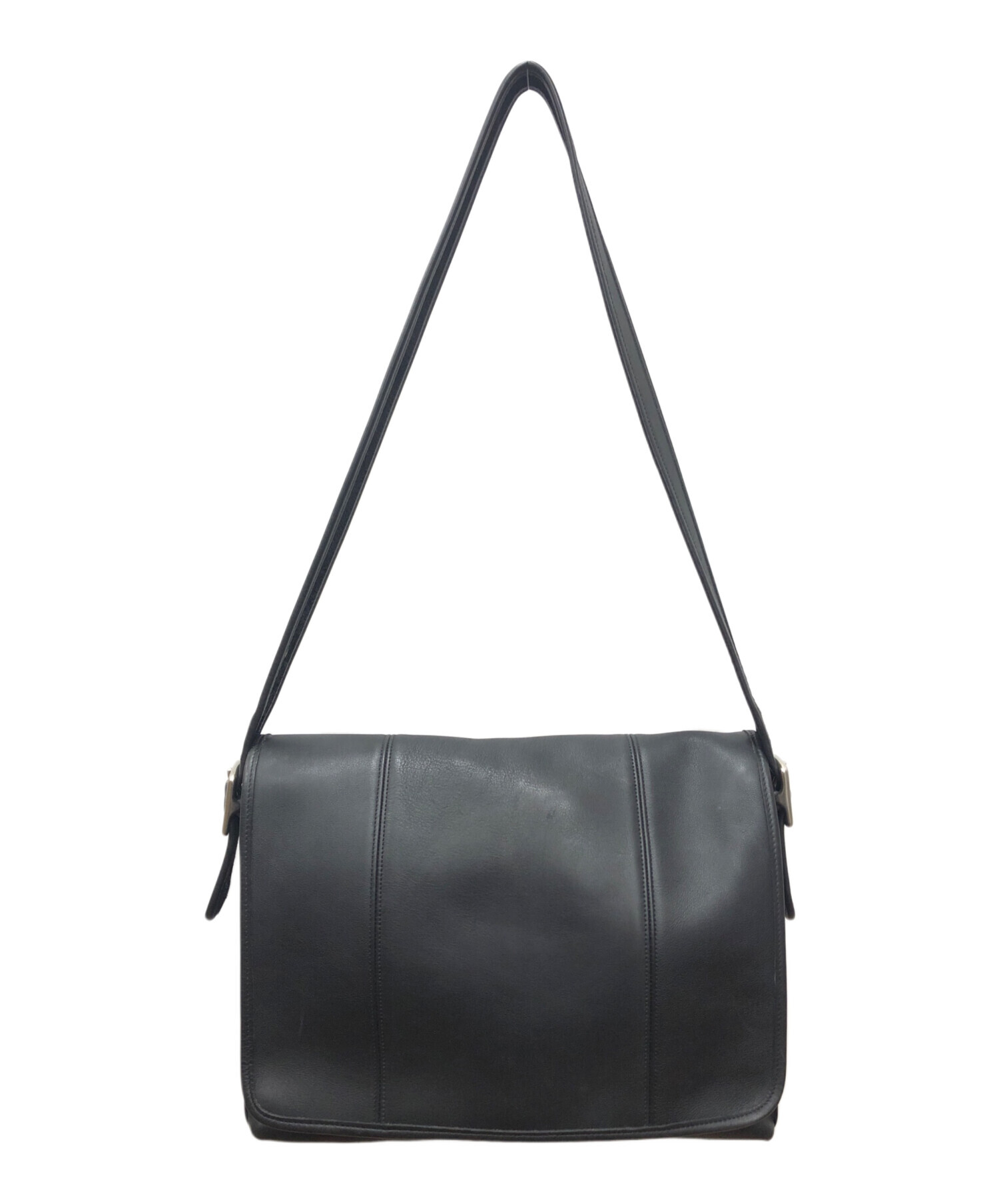 中古・古着通販】COACH (コーチ) レザーメッセンジャーバッグ ブラック