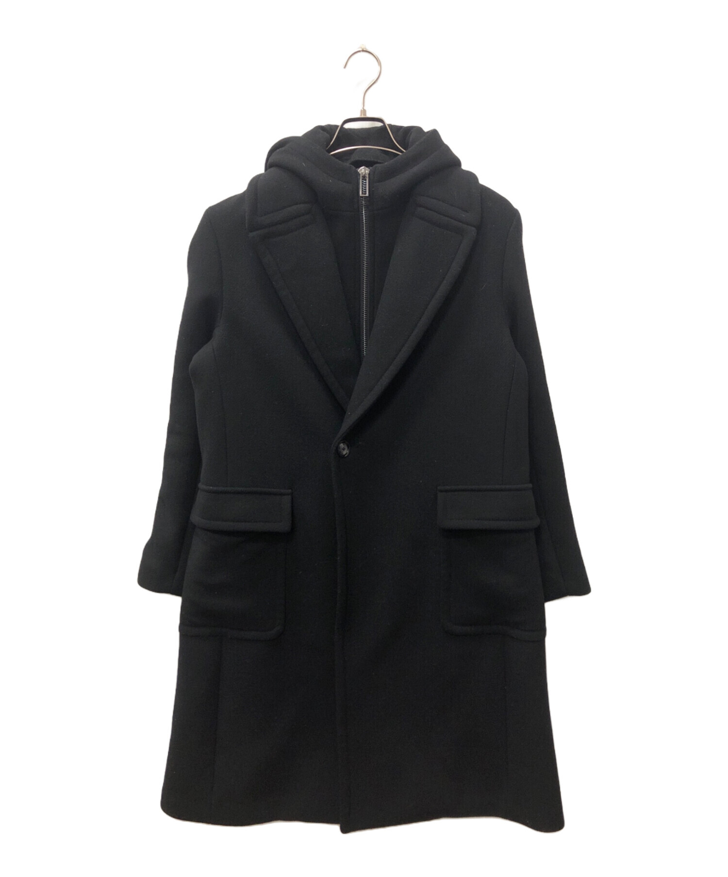 極美品　エンポリオ　アルマーニ　チェスターコート　黒　ブラック　50 中古・古着通販】EMPORIO ARMANI (エンポリオ アルマーニ) フーデッド