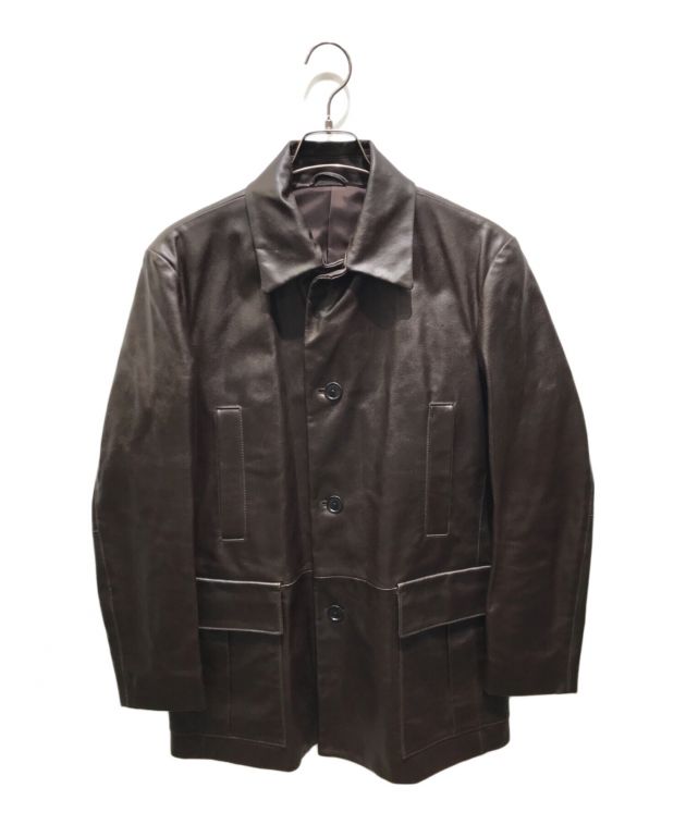   カルバンクライン レザーロングコート メンズ 中古・古着通販】Calvin Klein (カルバンクライン) レザーカー