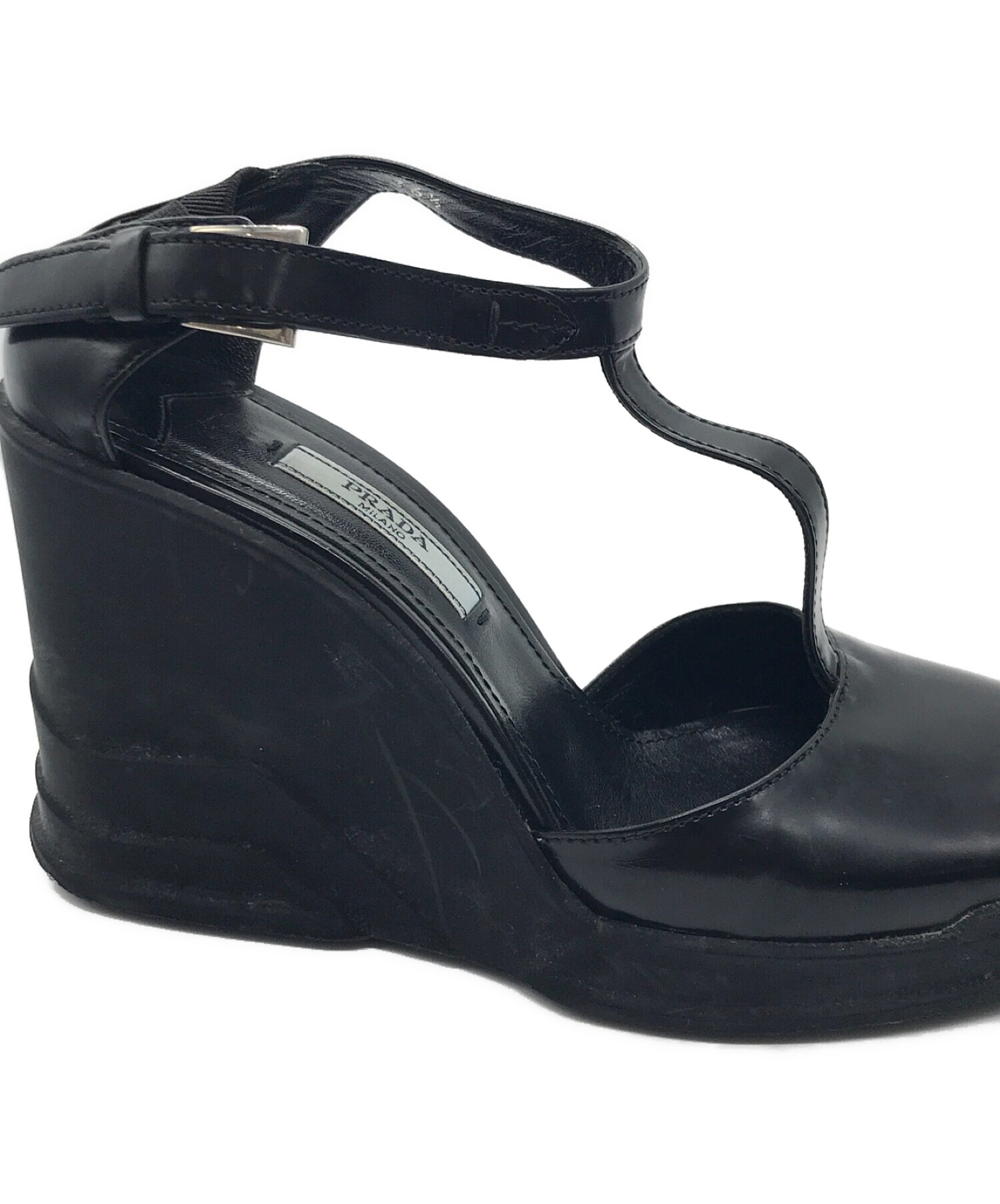 中古・古着通販】PRADA (プラダ) ラバーウェッジアンクルTストラップ
