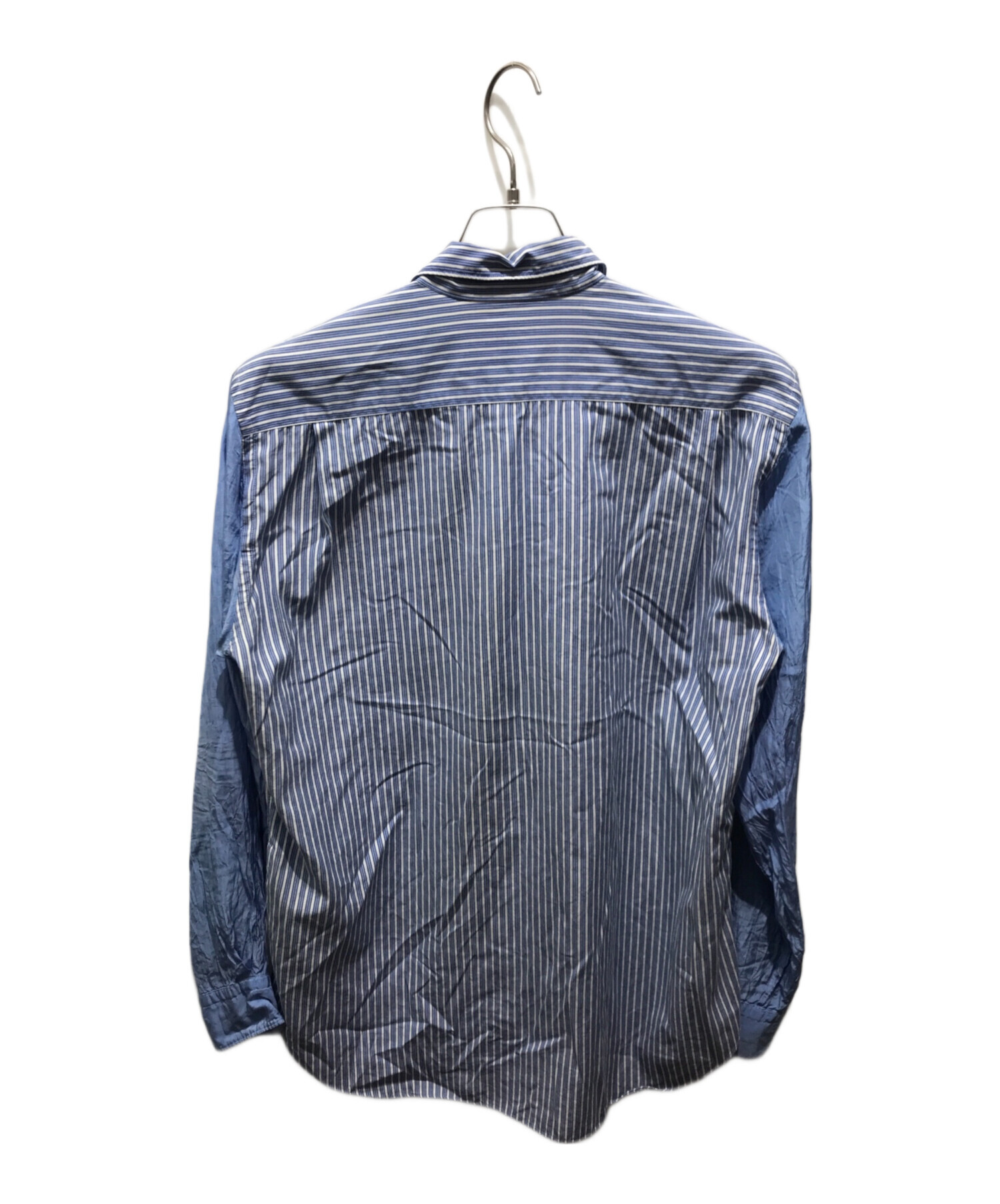 コムデギャルソンオム　2017 ストライプ 切替 ブルー XS リブ シャツ コムデギャルソンオム 2017 ストライプ 切替 ブルー XS リブ シャツ