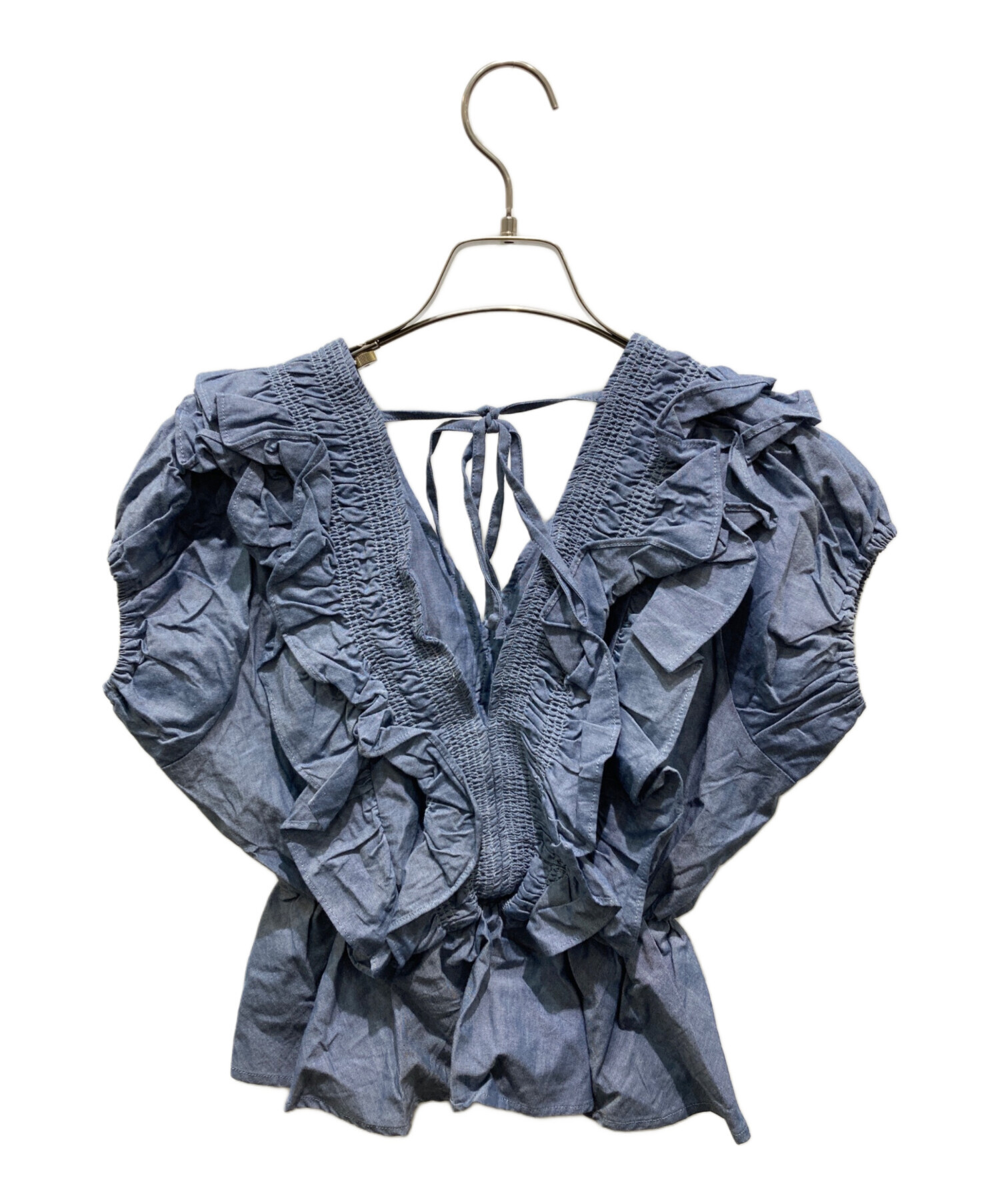 中古・古着通販】moussy (マウジー) SHOULDER FRILL ブラウス ブルー 