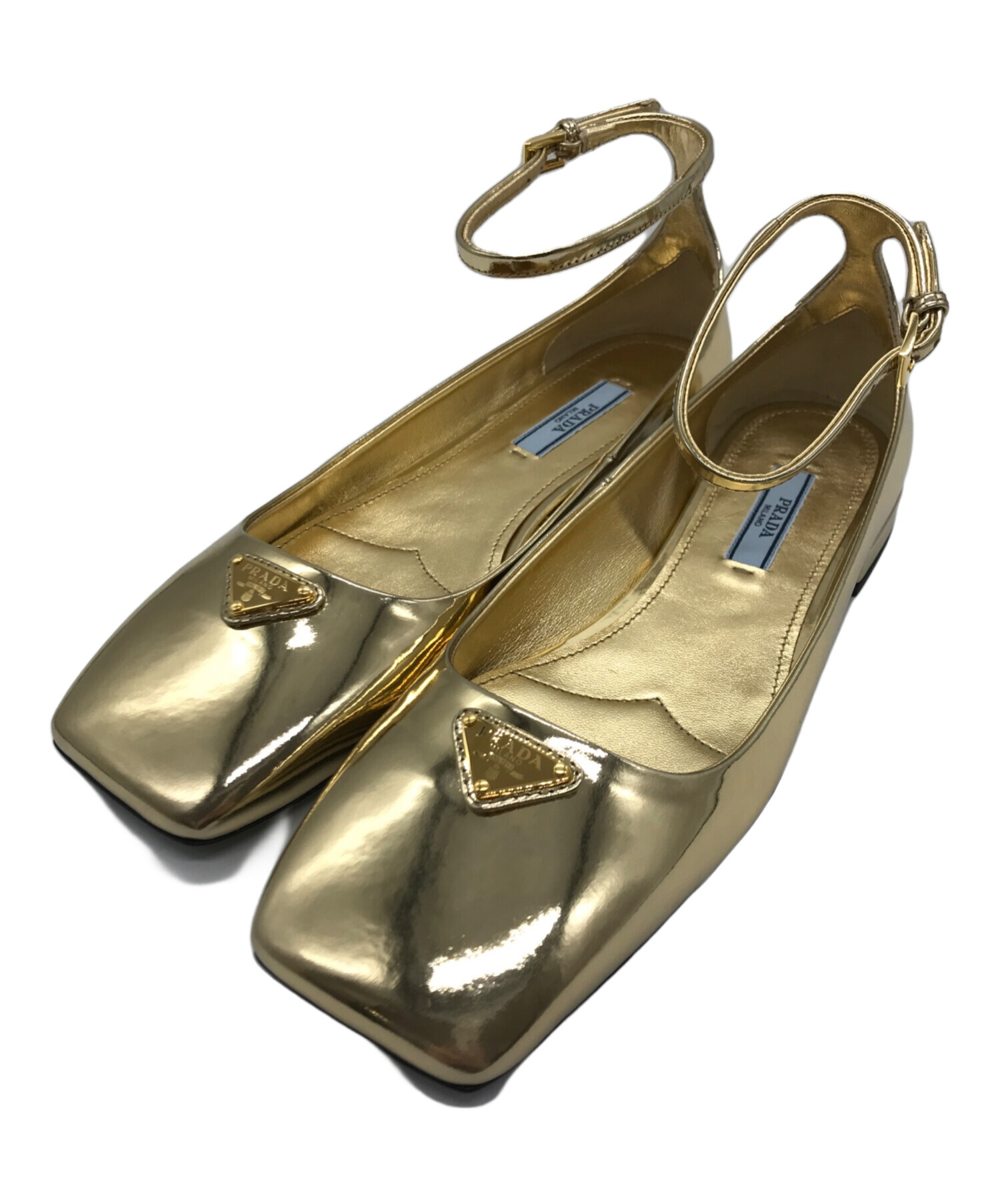 PRADA プラダ ゴールド パンプス ブラウンレザー型押し 23.5cm