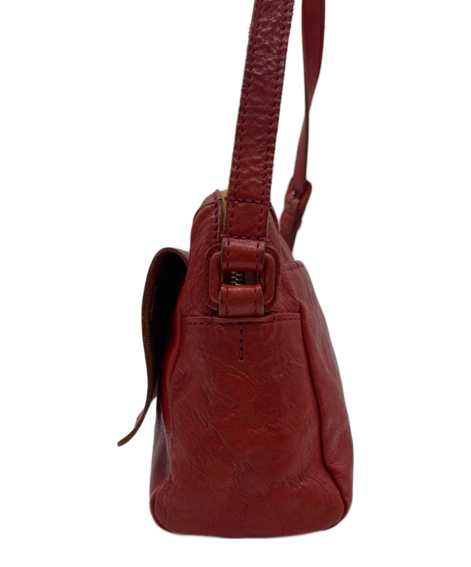 genten ショルダーバッグ　赤 中古・古着通販】genten (ゲンテン) レザーショルダーバッグ レッド