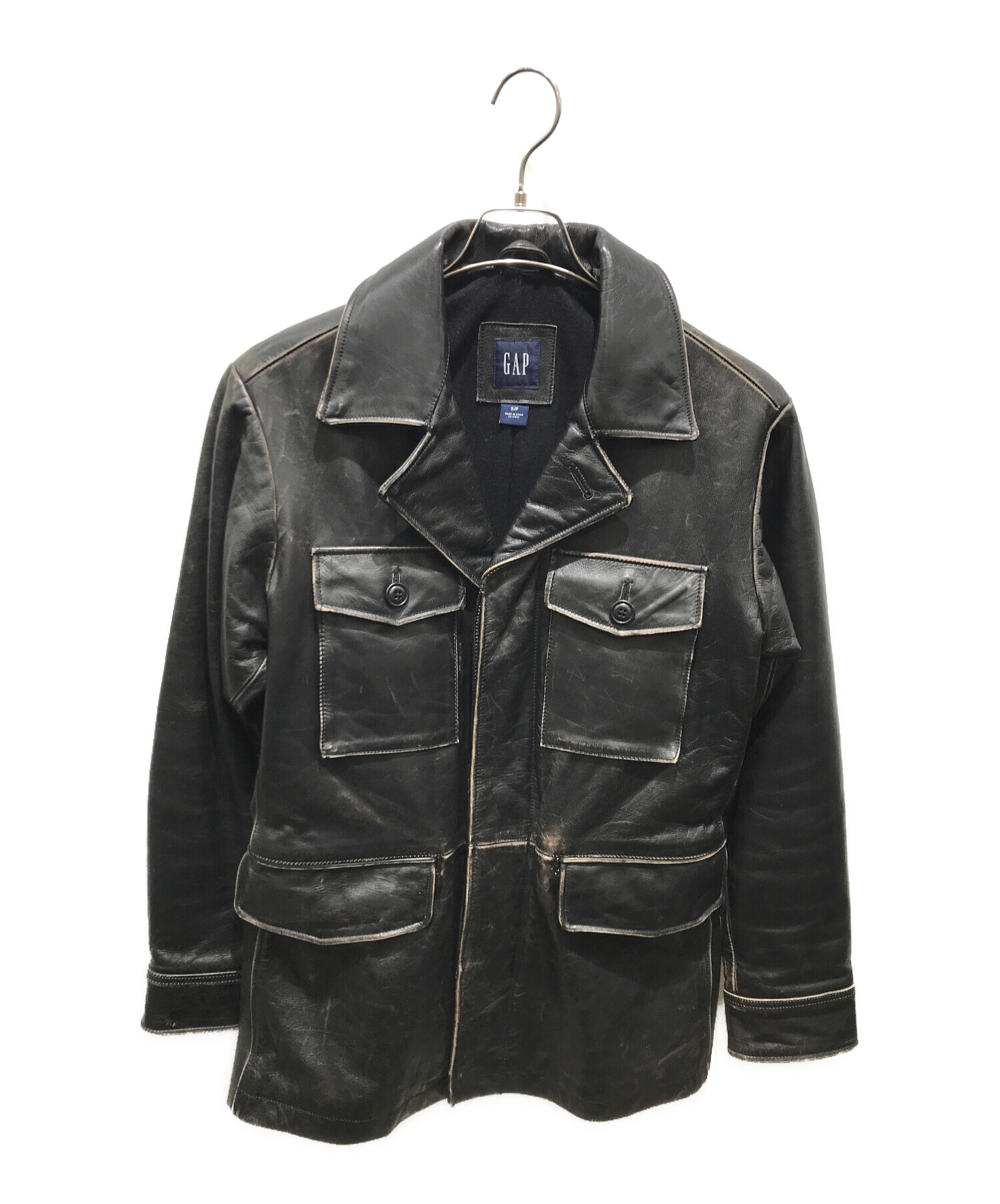 中古・古着通販】GAP (ギャップ) レザーカーコート OLDGAP ブラック 