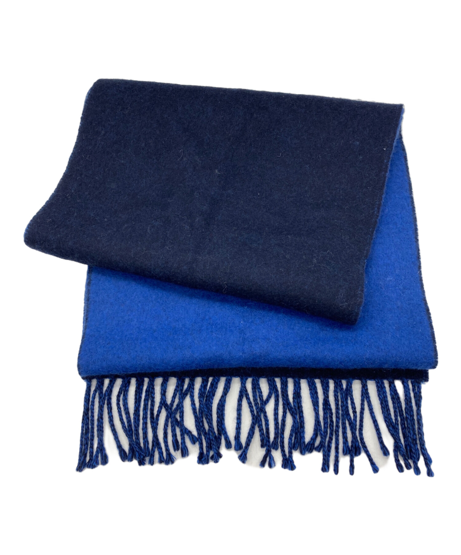 LOEWE ネイビー ウールマフラー フリンジ付き 中古・古着通販】LOEWE (ロエベ) ウールフリンジマフラー ブルー