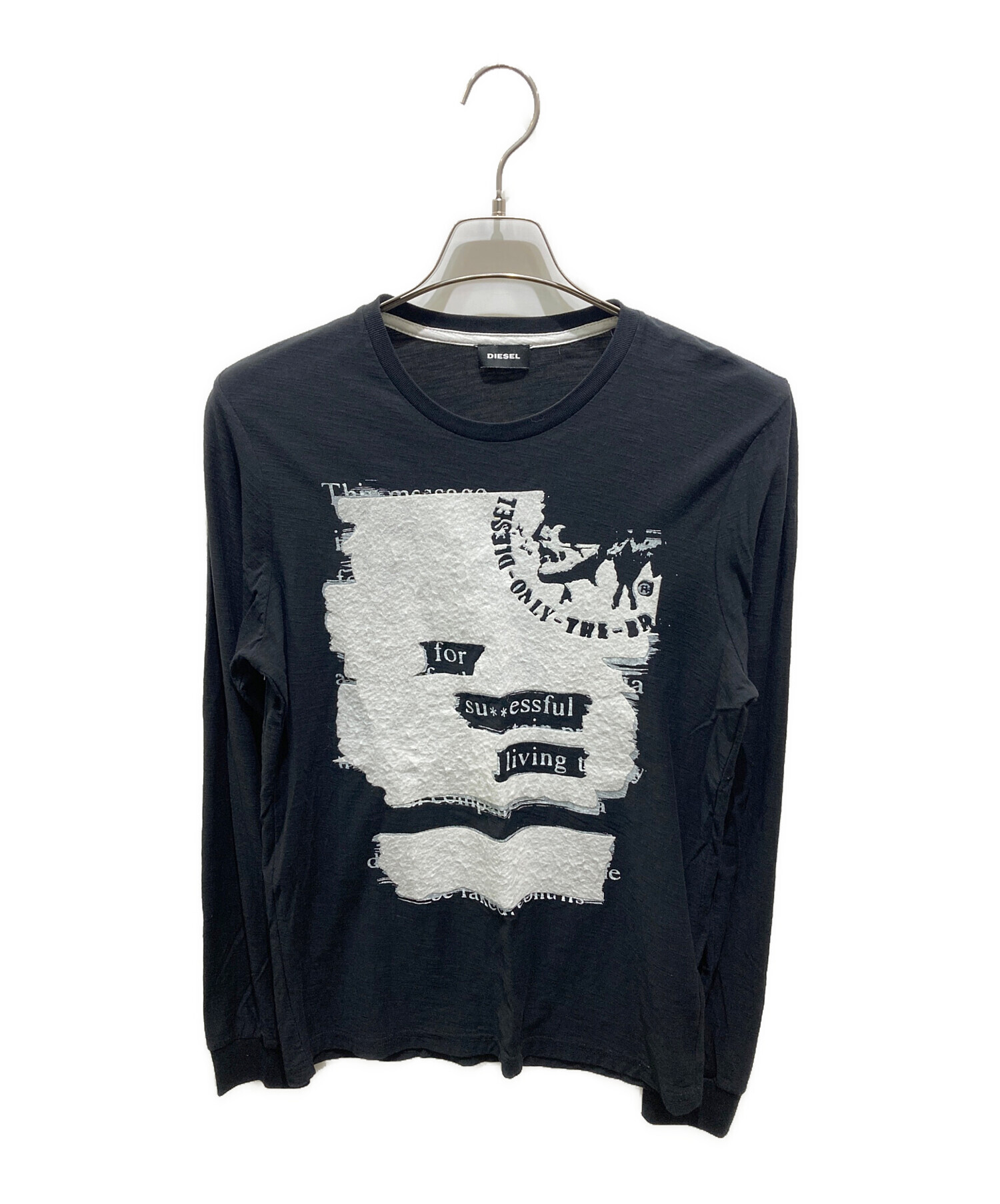 ディーゼル diesel ロングスリーブカットソー DIESEL(ディーゼル) リブ ロングスリーブ 長袖Tシャツ カットソー ブラック