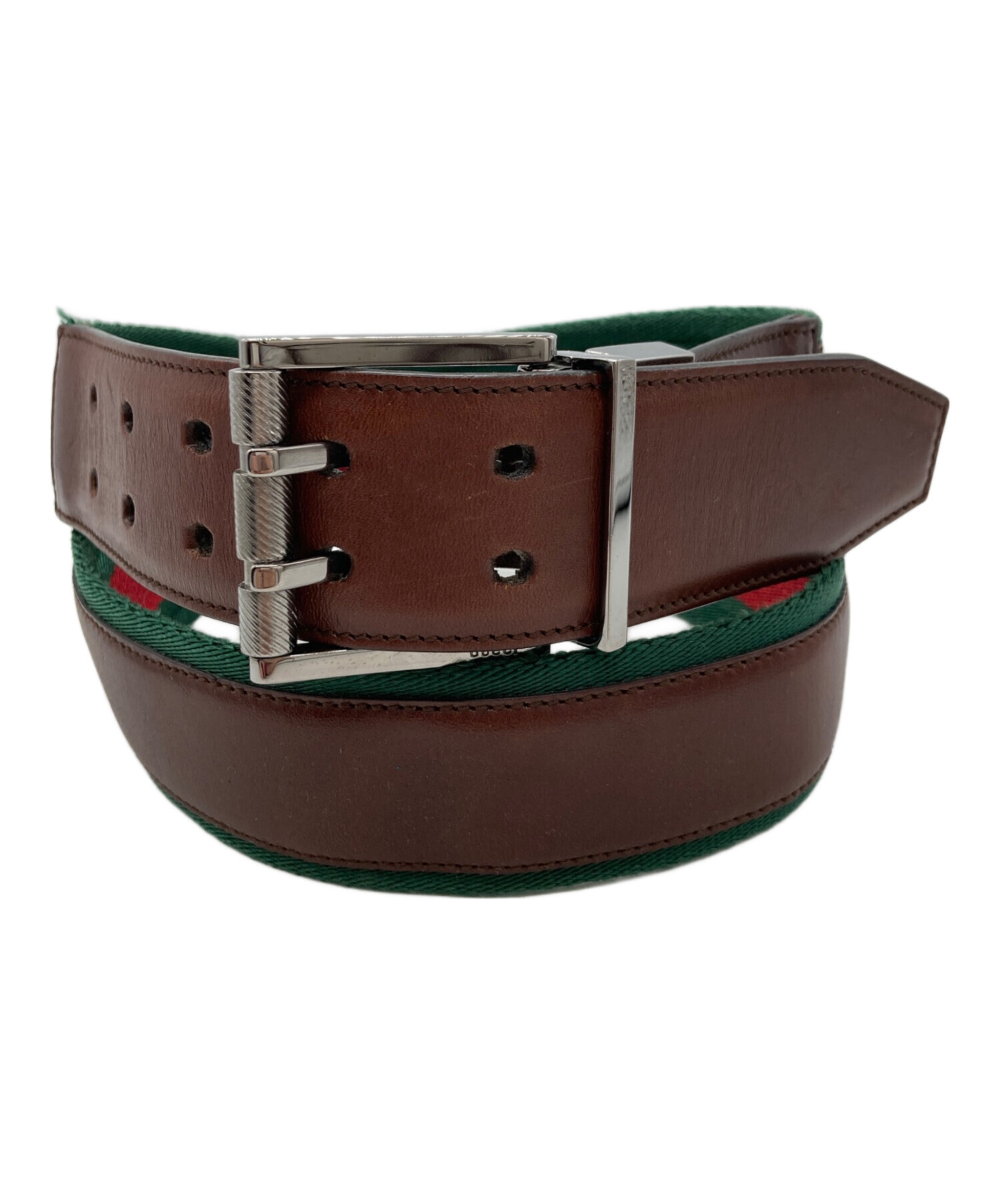 中古・古着通販】GUCCI (グッチ) 切替ベルト 121293 ブラウン×グリーン