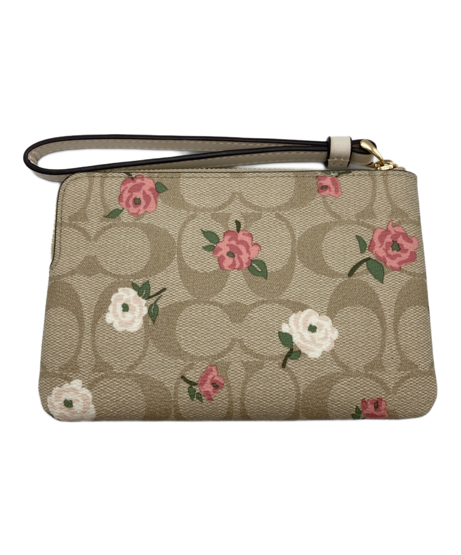 中古・古着通販】COACH (コーチ) フラワープリントポーチ ベージュ 未 