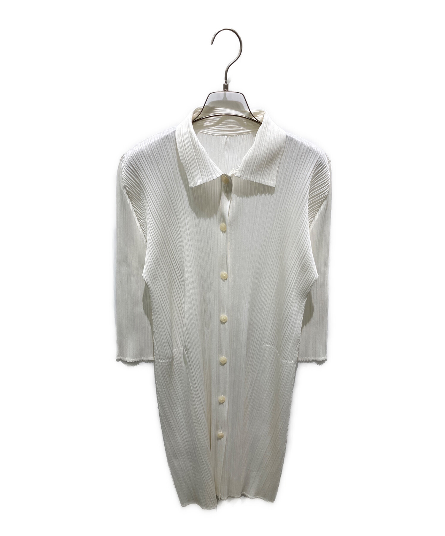 PLEATS PLEASE 長袖シャツ ホワイト サイズ3 中古・古着通販】PLEATS PLEASE (プリーツプリーズ) シャツワンピース
