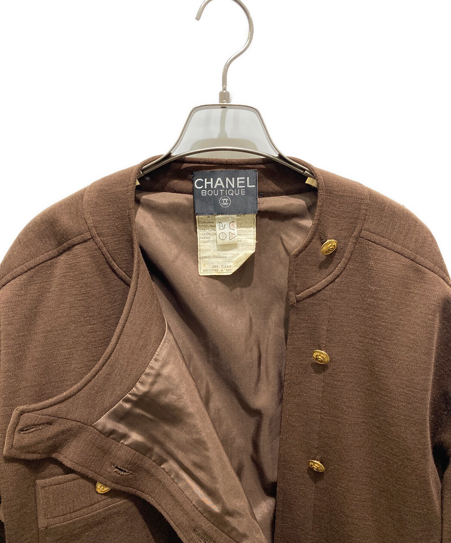 中古・古着通販】CHANEL (シャネル) ノーカラージャケット ブラウン 