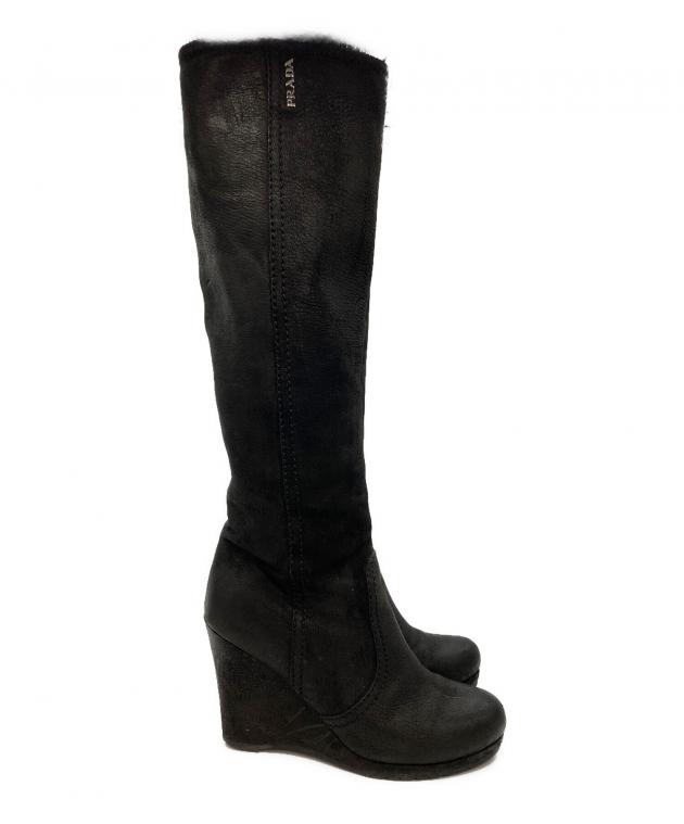 美品【プラダスポーツ】ロングブーツ　アメリカズカップ 黒　37 レザー 中古・古着通販】PRADA SPORTS (プラダスポーツ) ロングブーツ