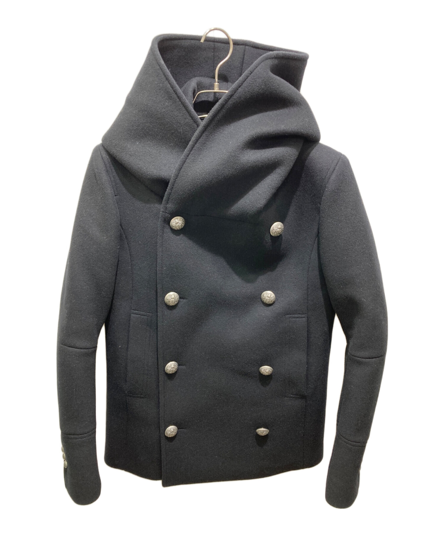 中古・古着通販】BALMAIN (バルマン) フーデッドPコート ブラック