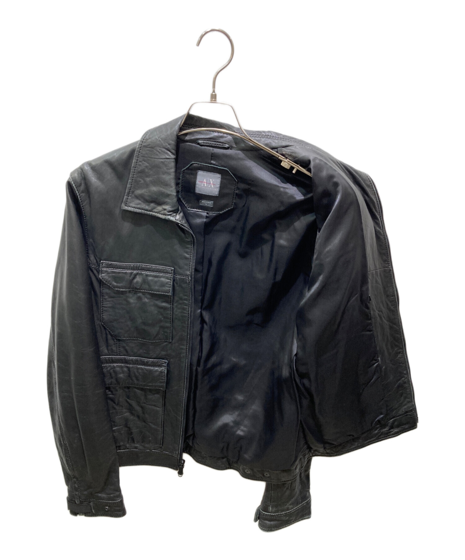 レア　イタリア製Armani Exchange ラムレザージャケット ブラック ARMANI EXCHANGE - レア イタリア製Armani Exchange ラムレザー